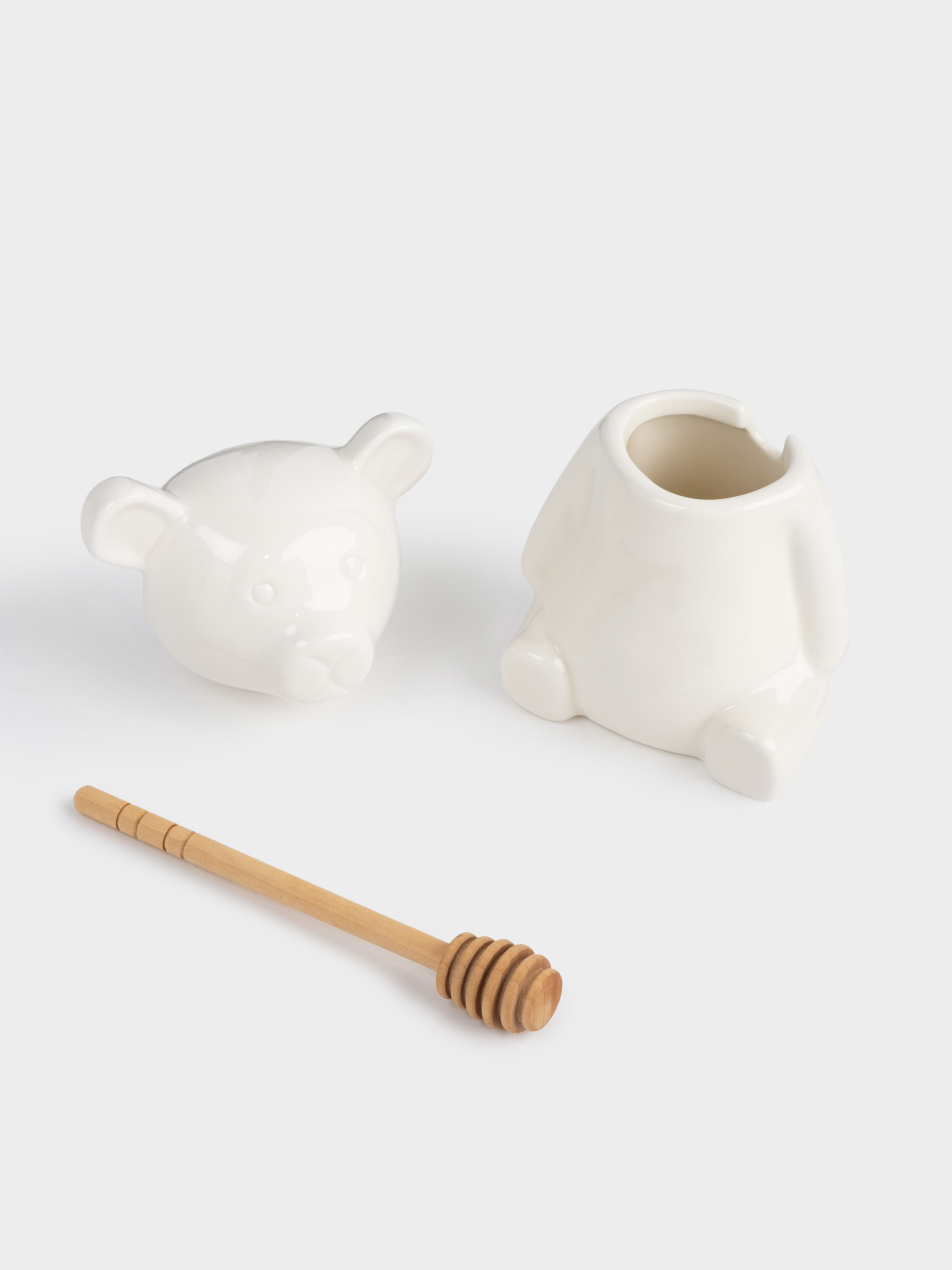 Honey jar, 250 ml, with spoon, Porcelain P / bamboo, Bear, Speckled black, image-5