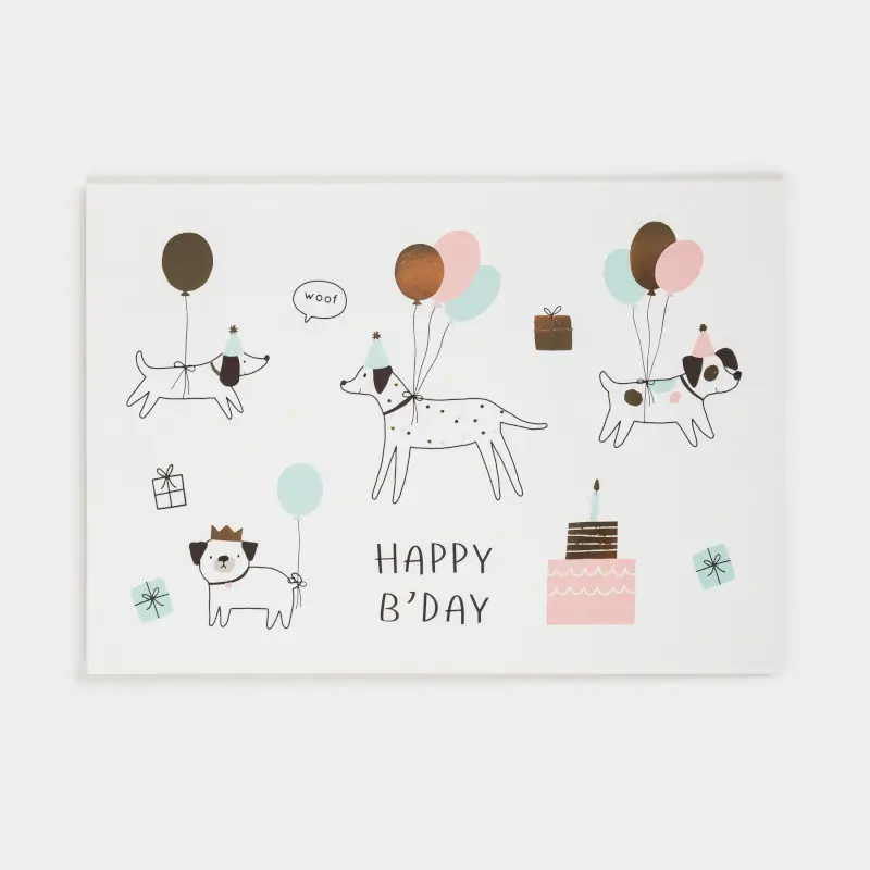 Gift envelope, 12x17 cm, paper, white, Dogs with balloons, Birthday ,image-0