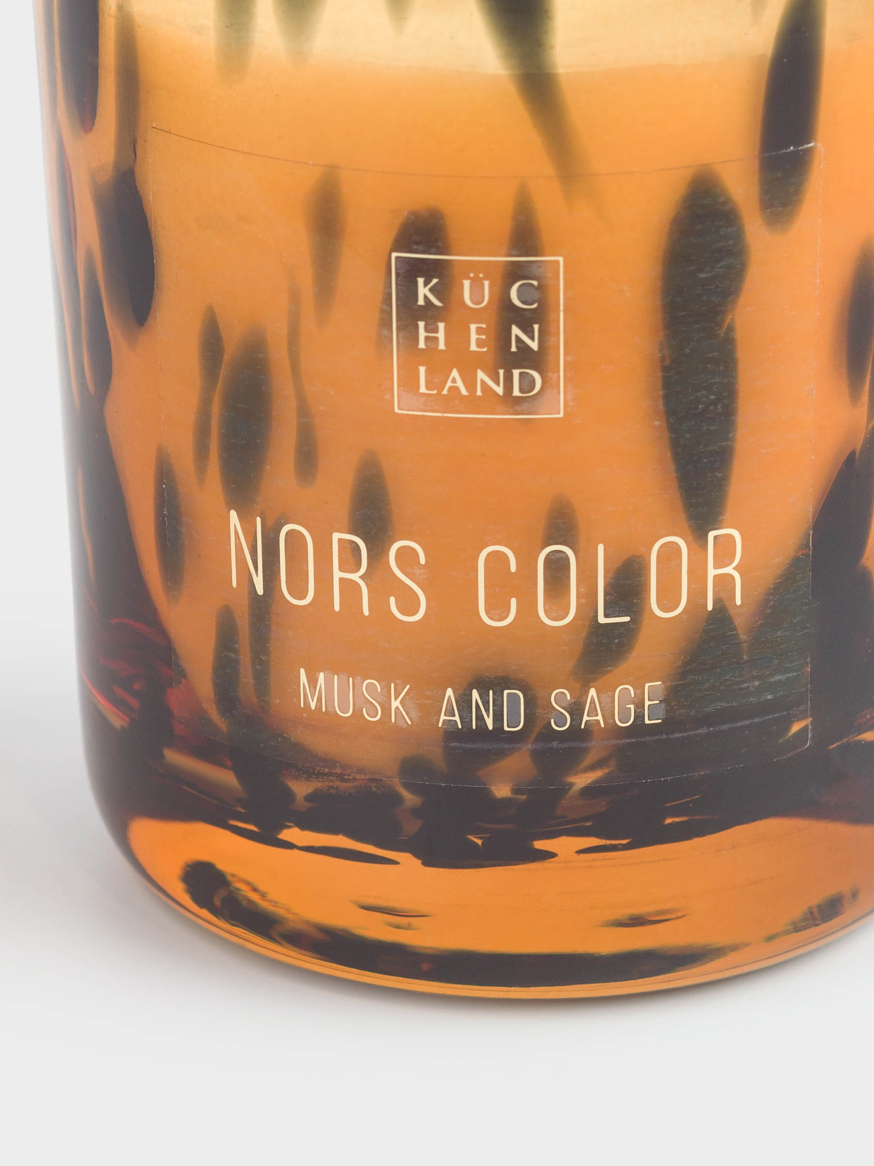 Scented candle, 10 cm, in a candlestick, glass, Musk and Sage, Animal pattern, Nors color, image-3