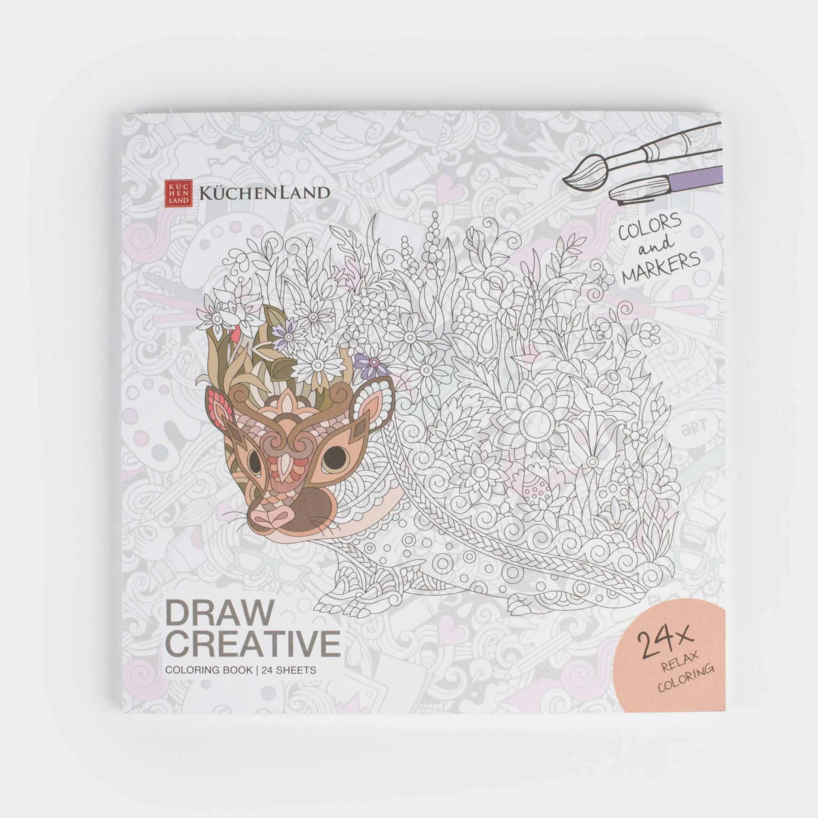 Coloring book, 20x20 cm, 24 sheets, with glitter, Patterns and animals, Draw