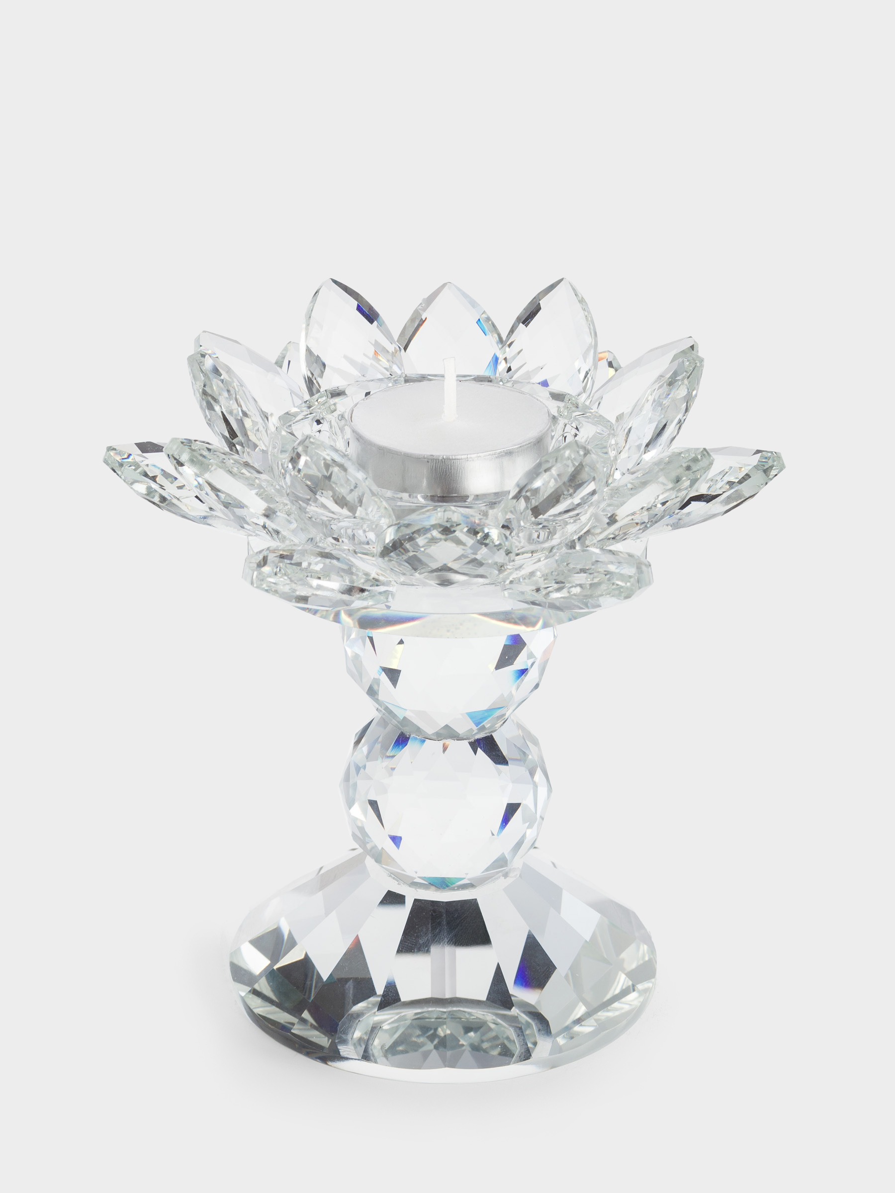 Candlestick, 13 cm, for a cylindrical candle, on a leg, glass, Flower, Crystal flower, image-4