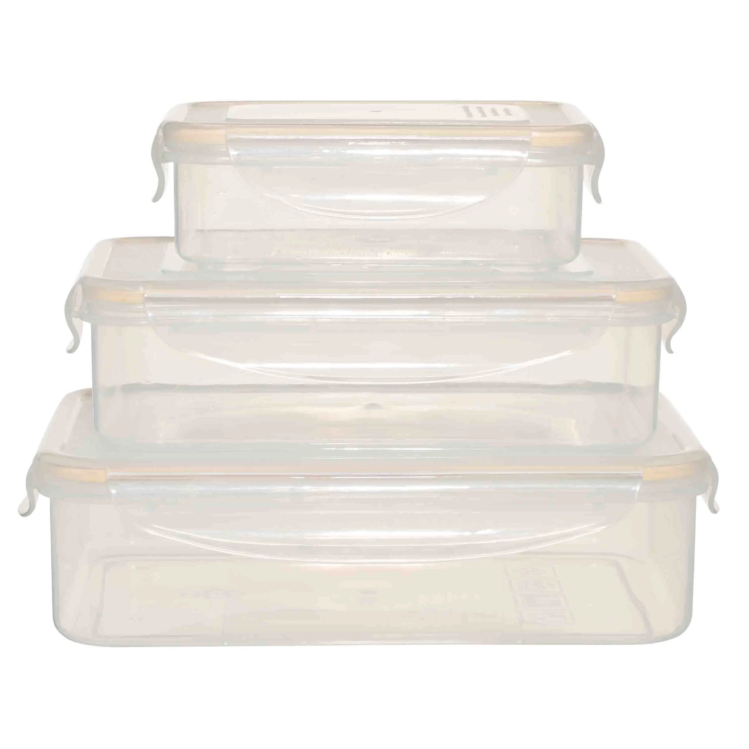 Container set, 3 pcs, with clips, plastic / silicone, rectangular, beige, Roomy clip