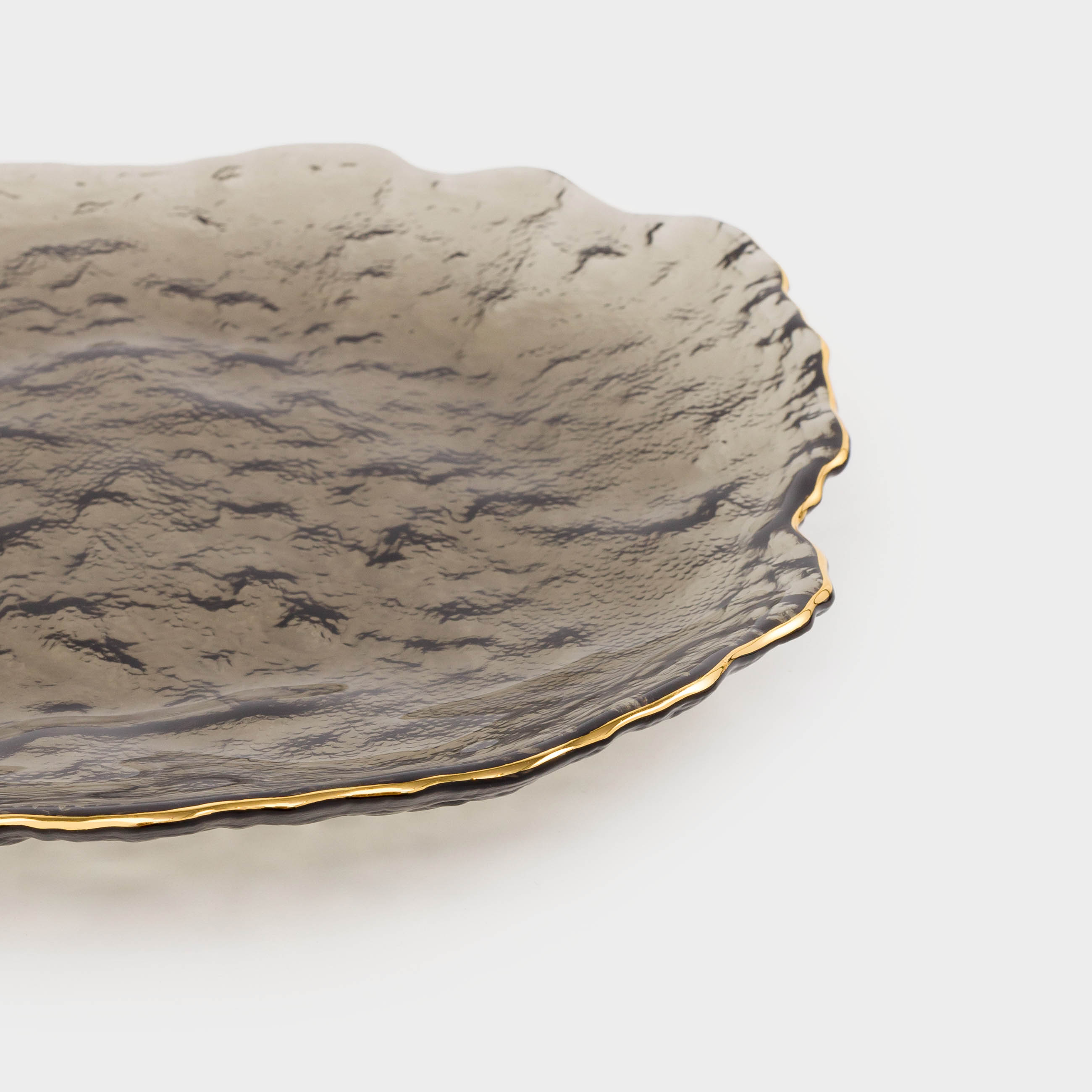 Dish, 26 cm, glass, gray, with golden edging, Nautilus color
