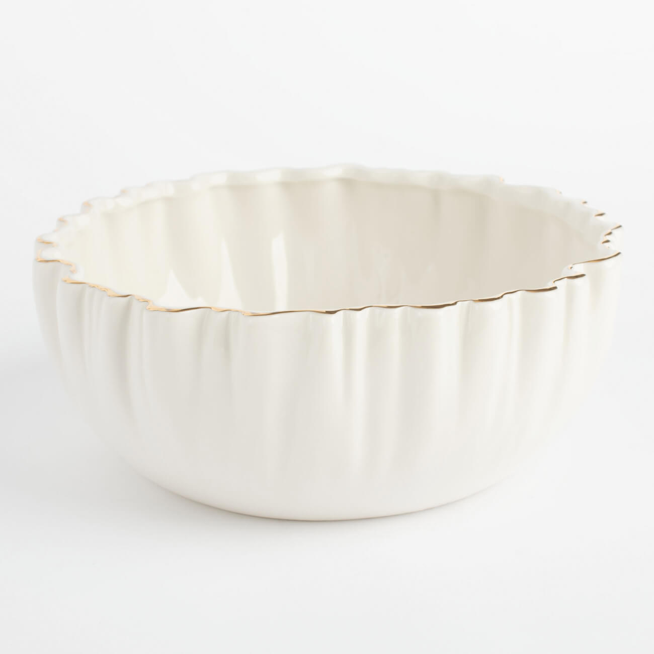 Salad bowl, 20x8 cm, 1,3 l, porcelain P, with golden edging, Crumpled effect, Crumple gold