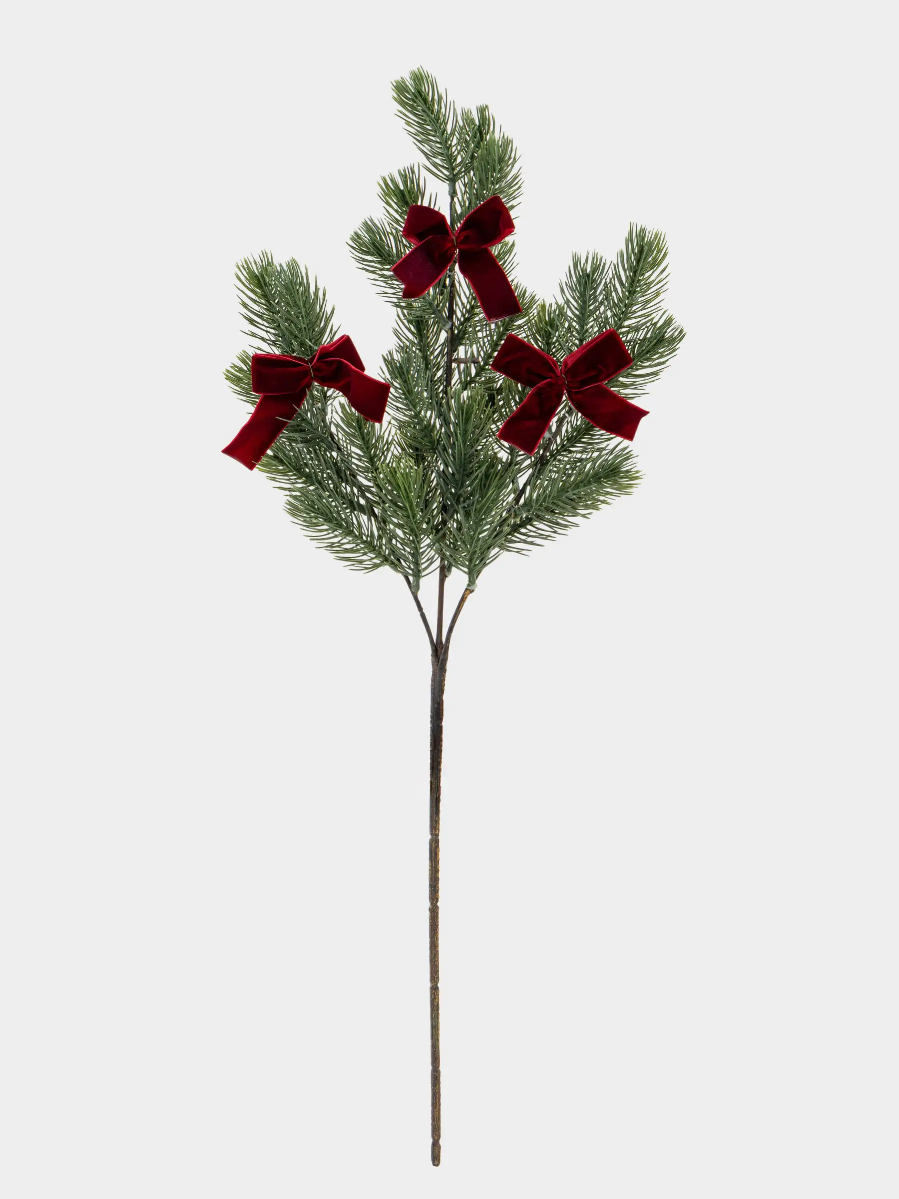 Decorative branch, 67 cm, polyethylene, Spruce with red bows, Conifer decor, image-0