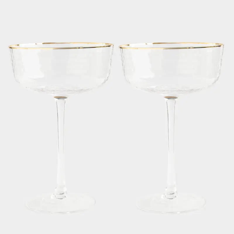 Drinking glass, 170 ml, 2 pcs, glass, with golden edging, Ripply gold, image-0