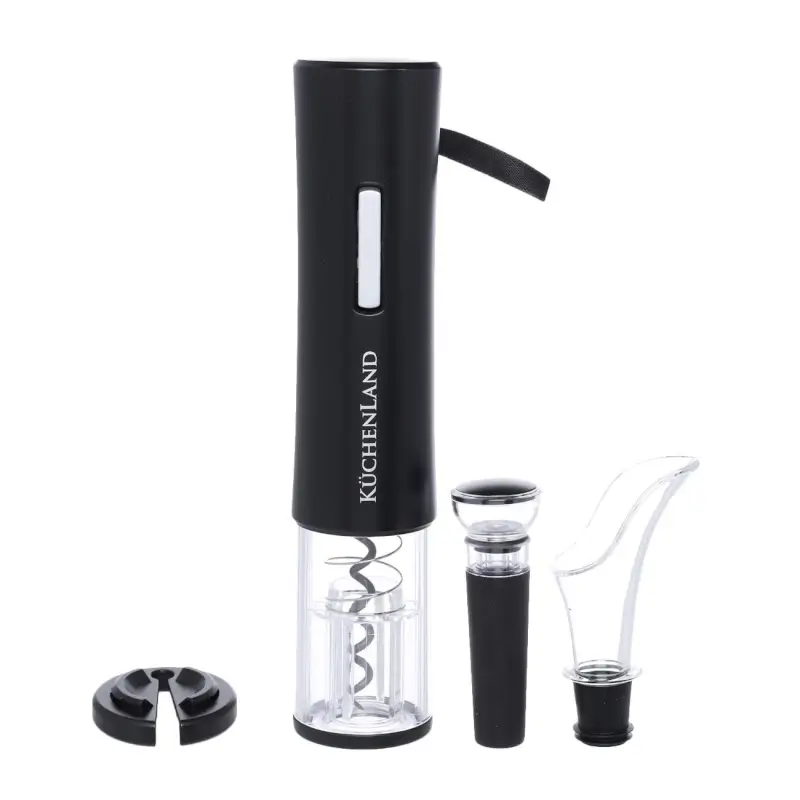 Wine set, 4 pr, with vacuum stopper, plastic / steel, LED W, Black, Bar ,image-0