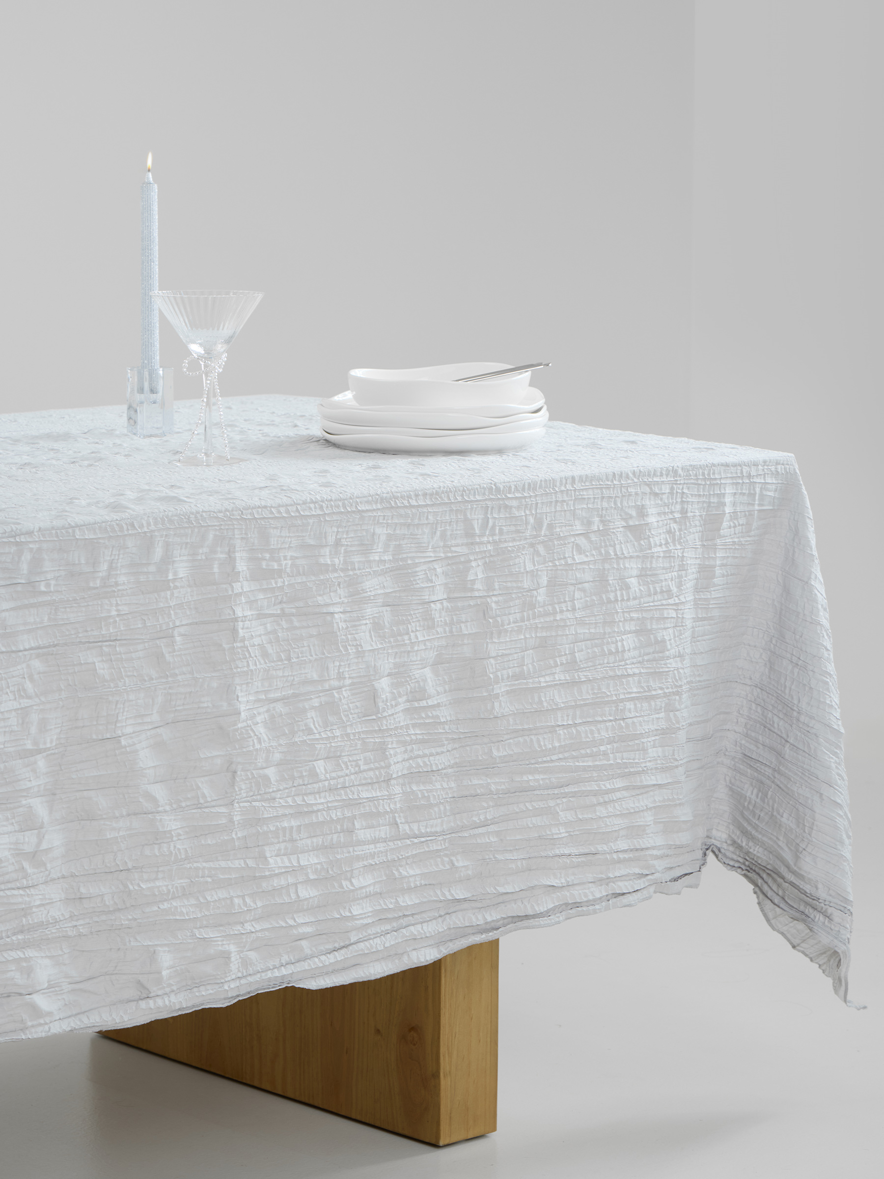 Tablecloth, 170x250 cm, polyester, Light gray, Crumpled effect, Dented, image-5