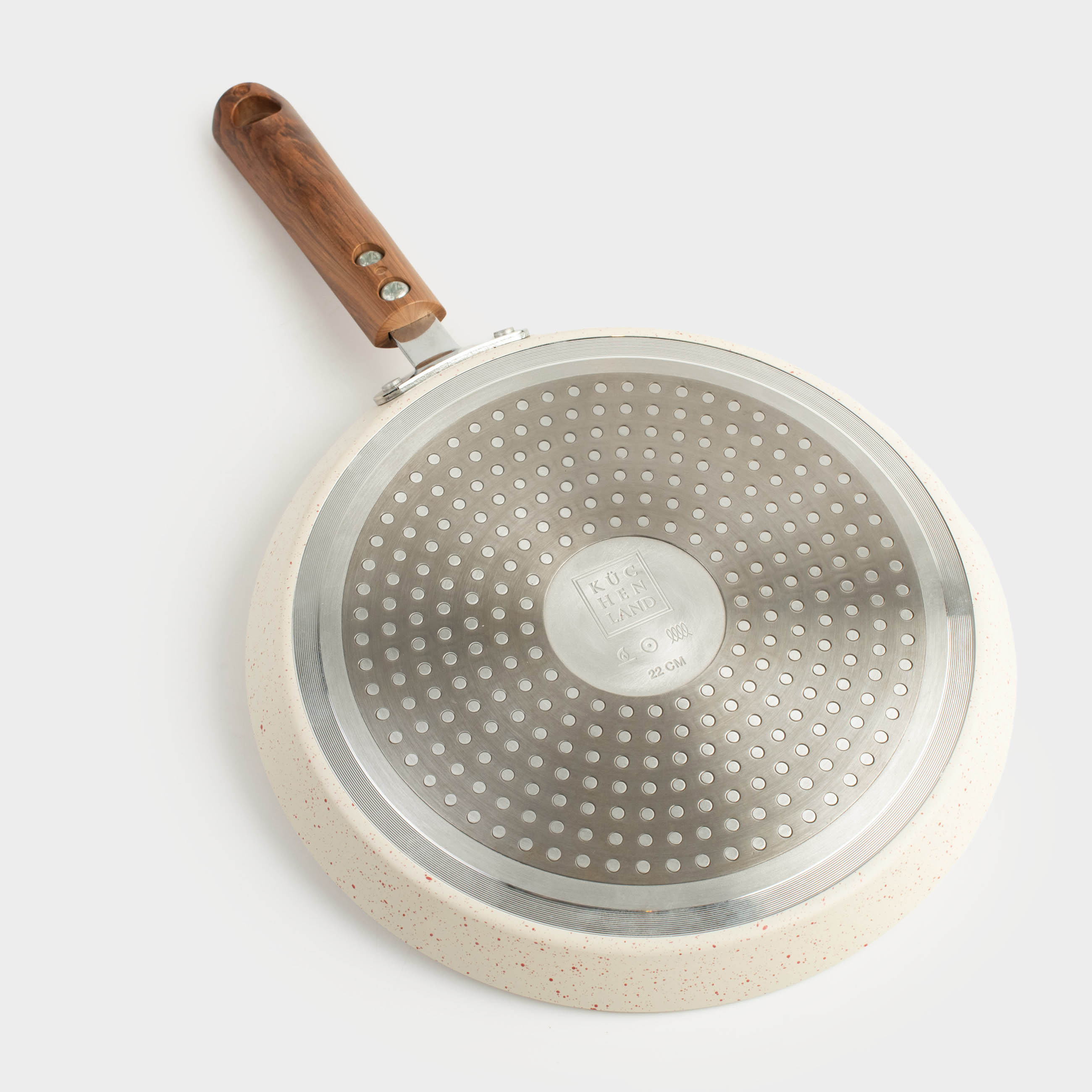 Pancake pan, 22 cm, coated, with spatula, metal / wood, cream, Crepe