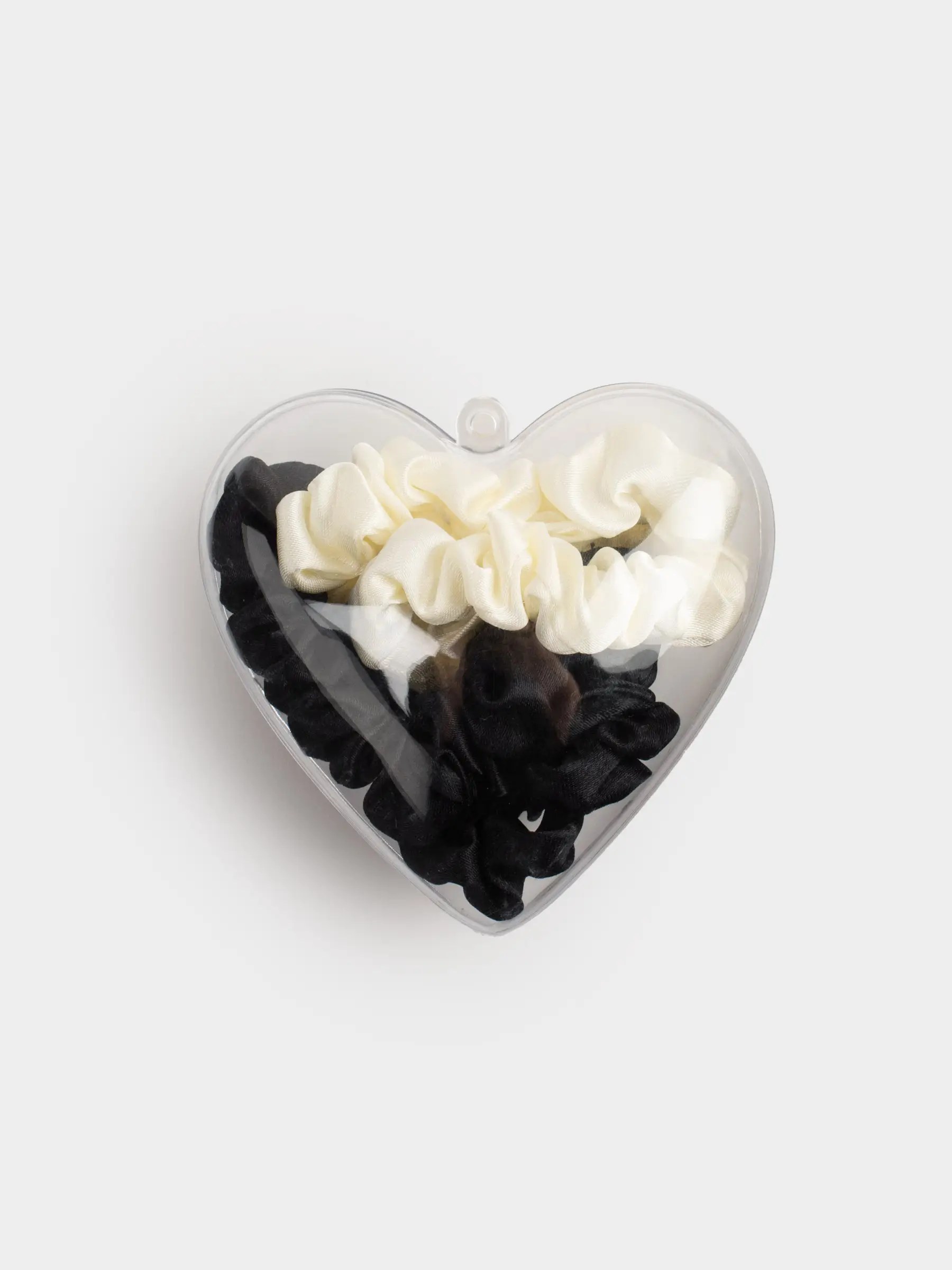 Elastic band for hair, 6 cm, 4 pcs, in the heart, satin, milk/black, Silk