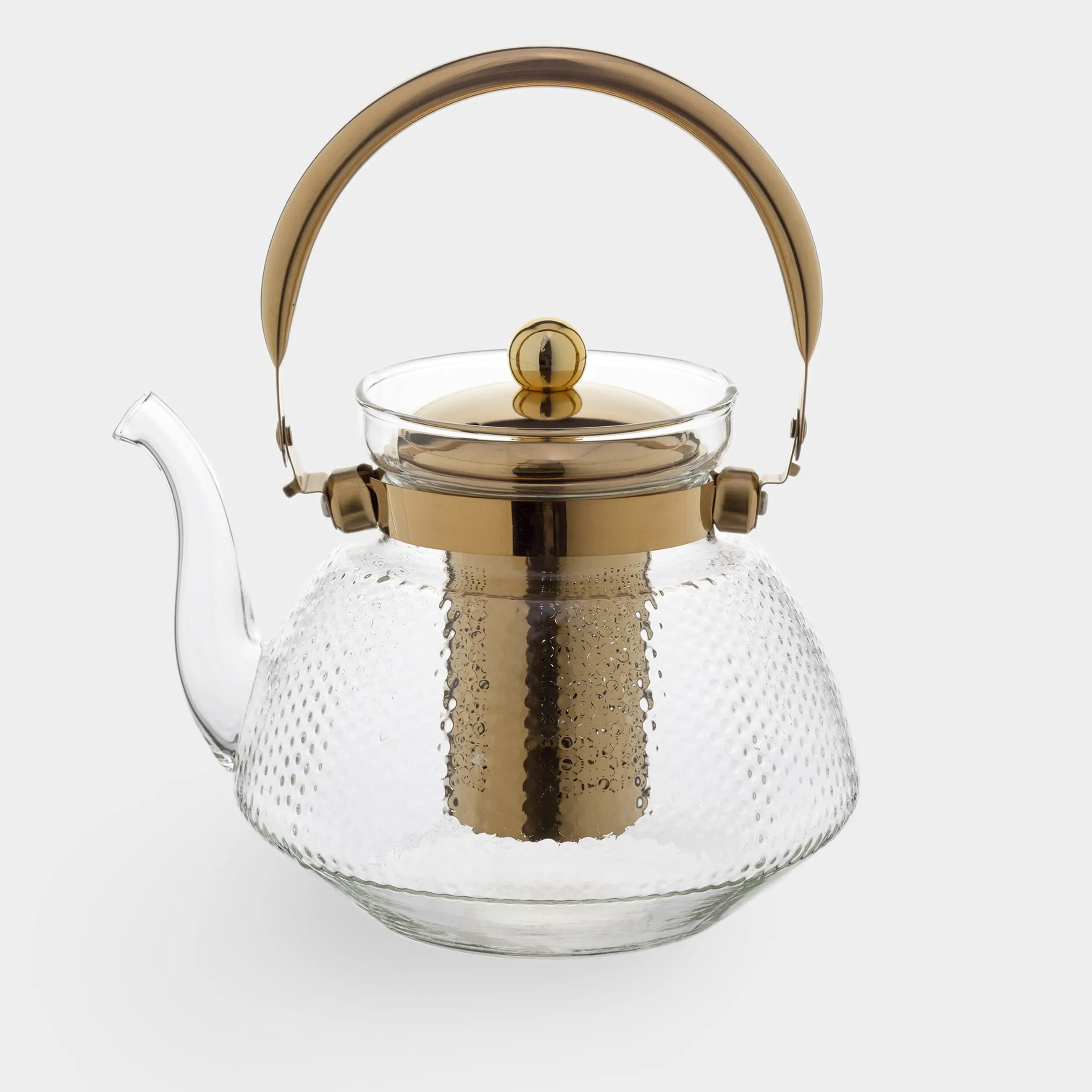 Teapot, 1,3 l, B/steel glass, golden, Classic gold