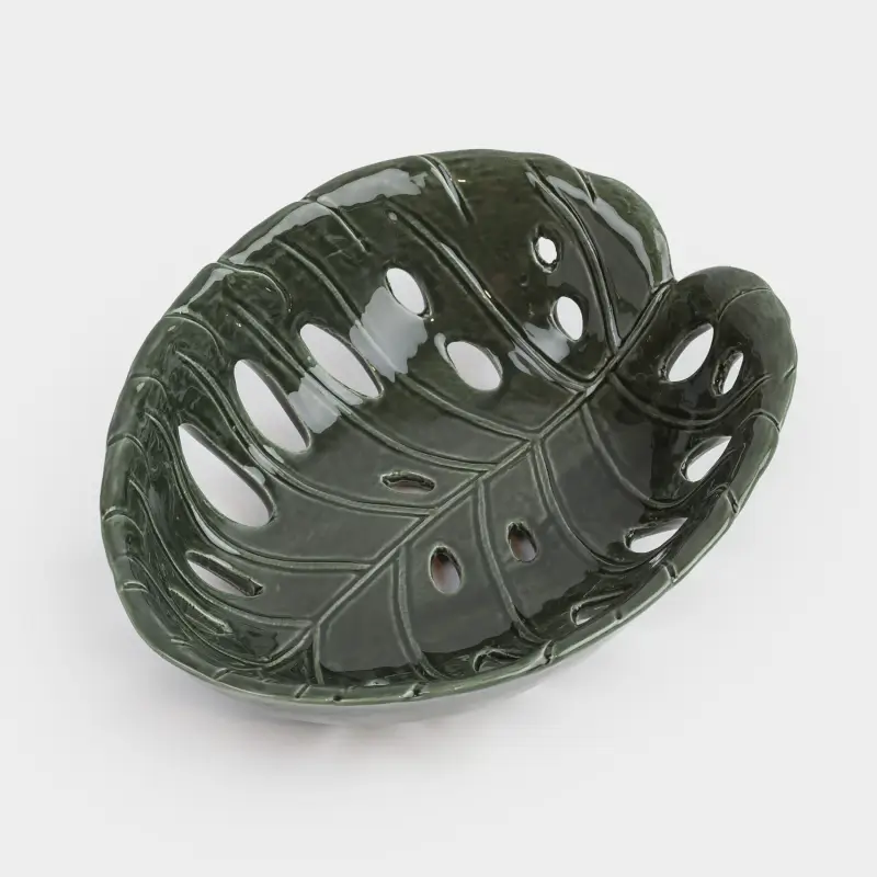 Fruit bowl, 24x18 cm, ceramic, green, Monstera leaf, Tropical ,image-0