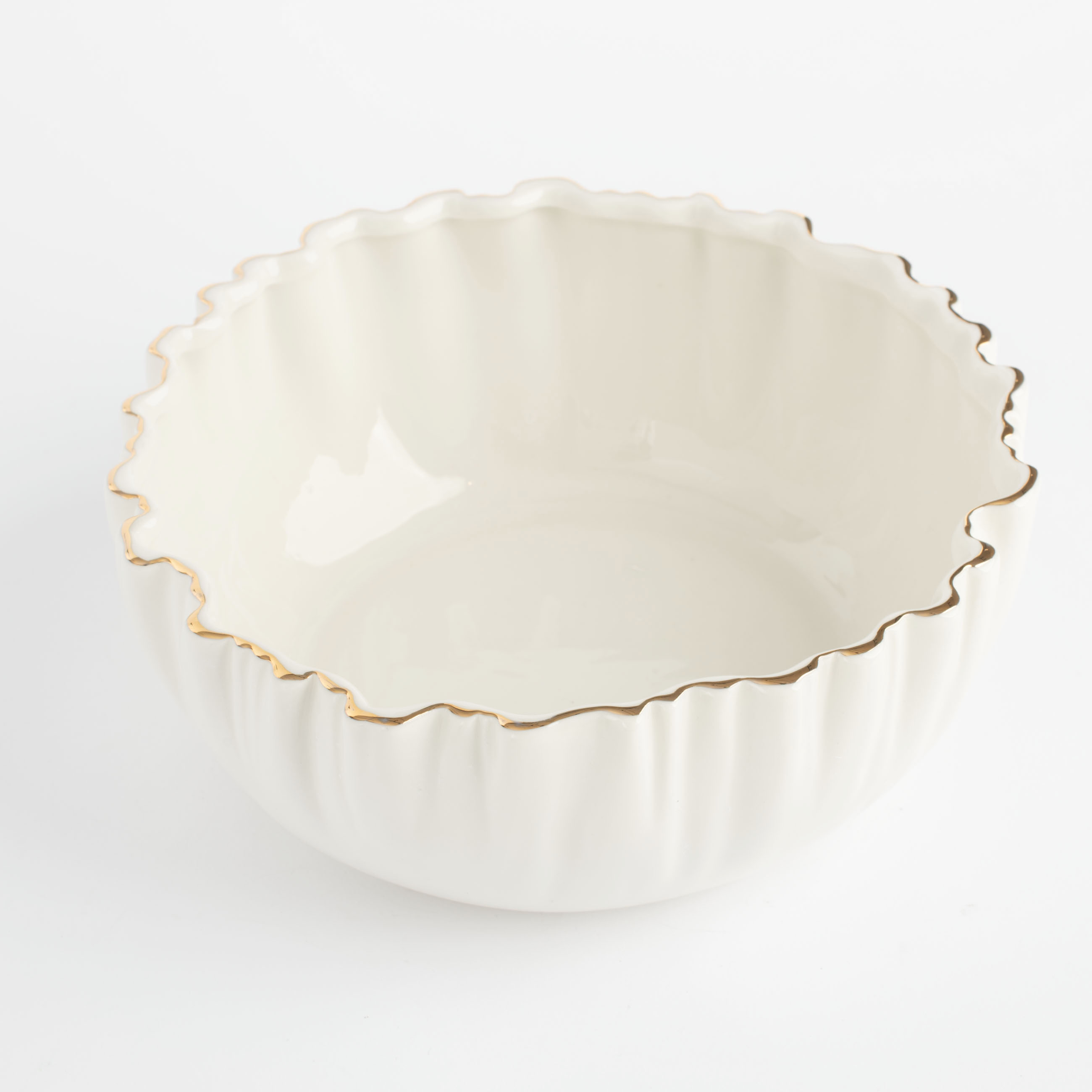 Salad bowl, 20x8 cm, 1,3 l, porcelain P, with golden edging, Crumpled effect, Crumple gold