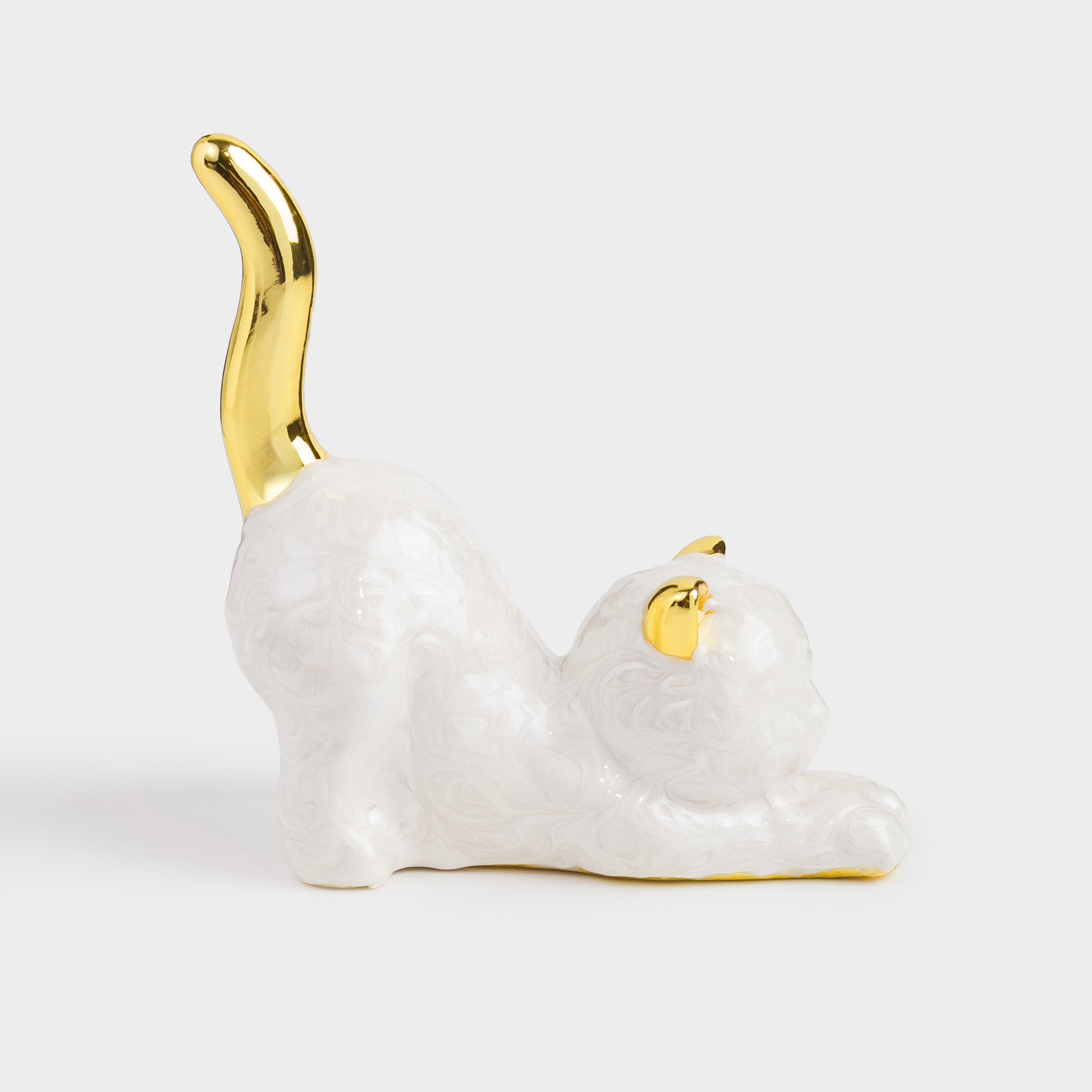 Jewelry holder, 9 cm, Polyresin, Golden pearl, Cat, Cat, image-0