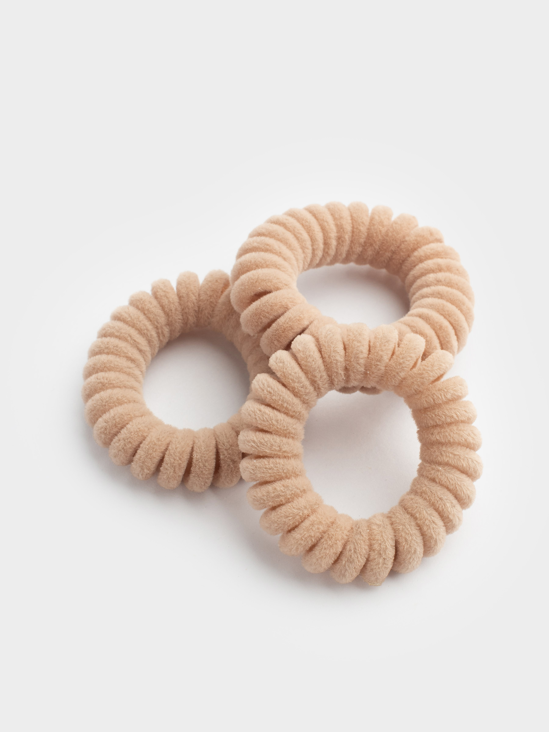Elastic band for hair, 4 cm, 3 pcs, polyester/TPU, Beige, Spiral, Helix, image-1