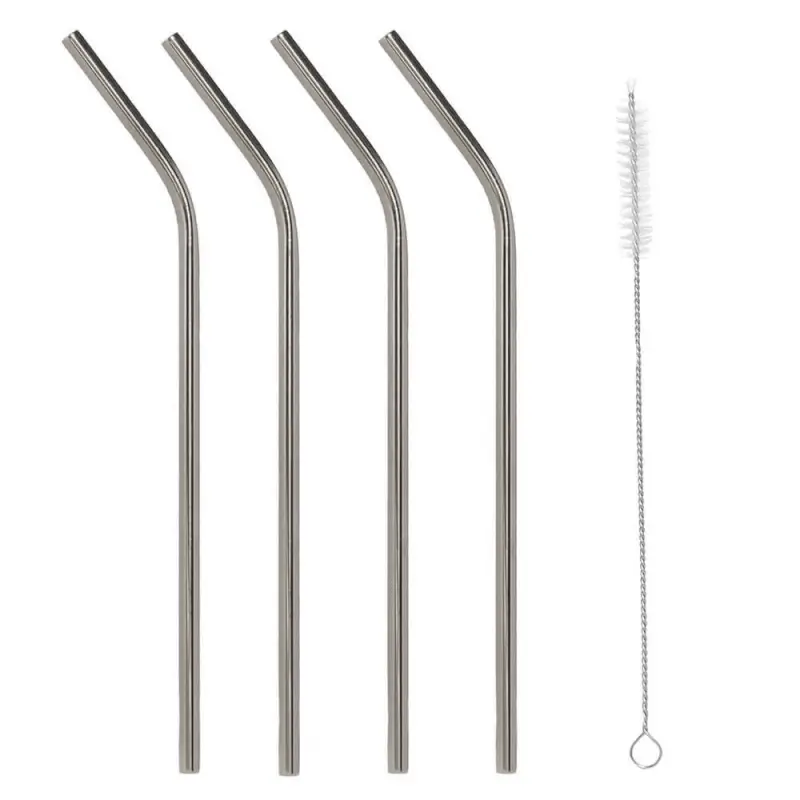 Drinking tube, 21 cm, 4 pcs, with brush, steel, silver, Classic