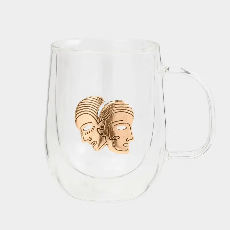 Mug, 350 ml, glass B, gold, Gemini, Air zodiac