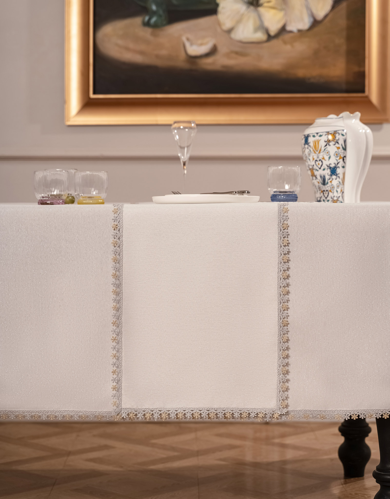 Table runner, 40x160 cm, polyester, white, Floral lace, Flower lace, image-2