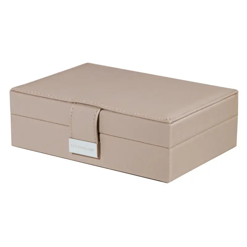 Jewelry box, 20x15 cm, with mirror, wood/PU leather, Beige, Premiere ,image-0