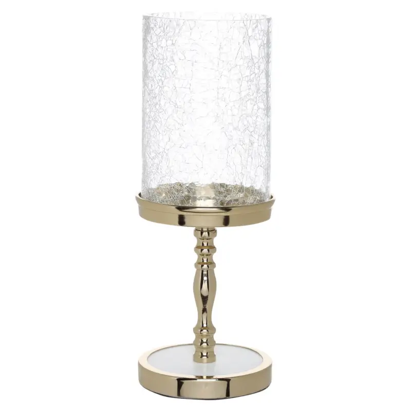 Candlestick, 30 cm, for one candle, on a leg, metal / glass, golden, Craquelure, Fantastic ice