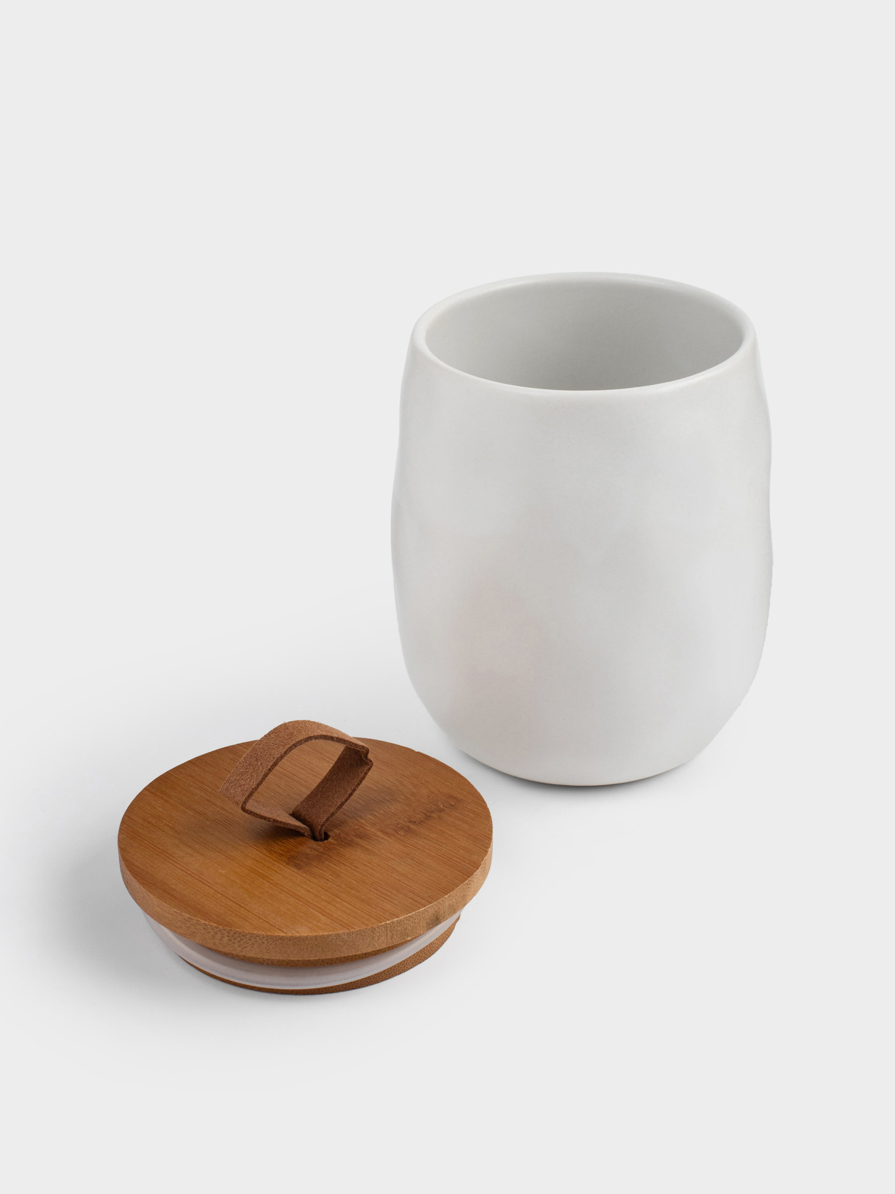 Bathroom box, 11 cm, ceramic/bamboo, milk, Diza, image-2