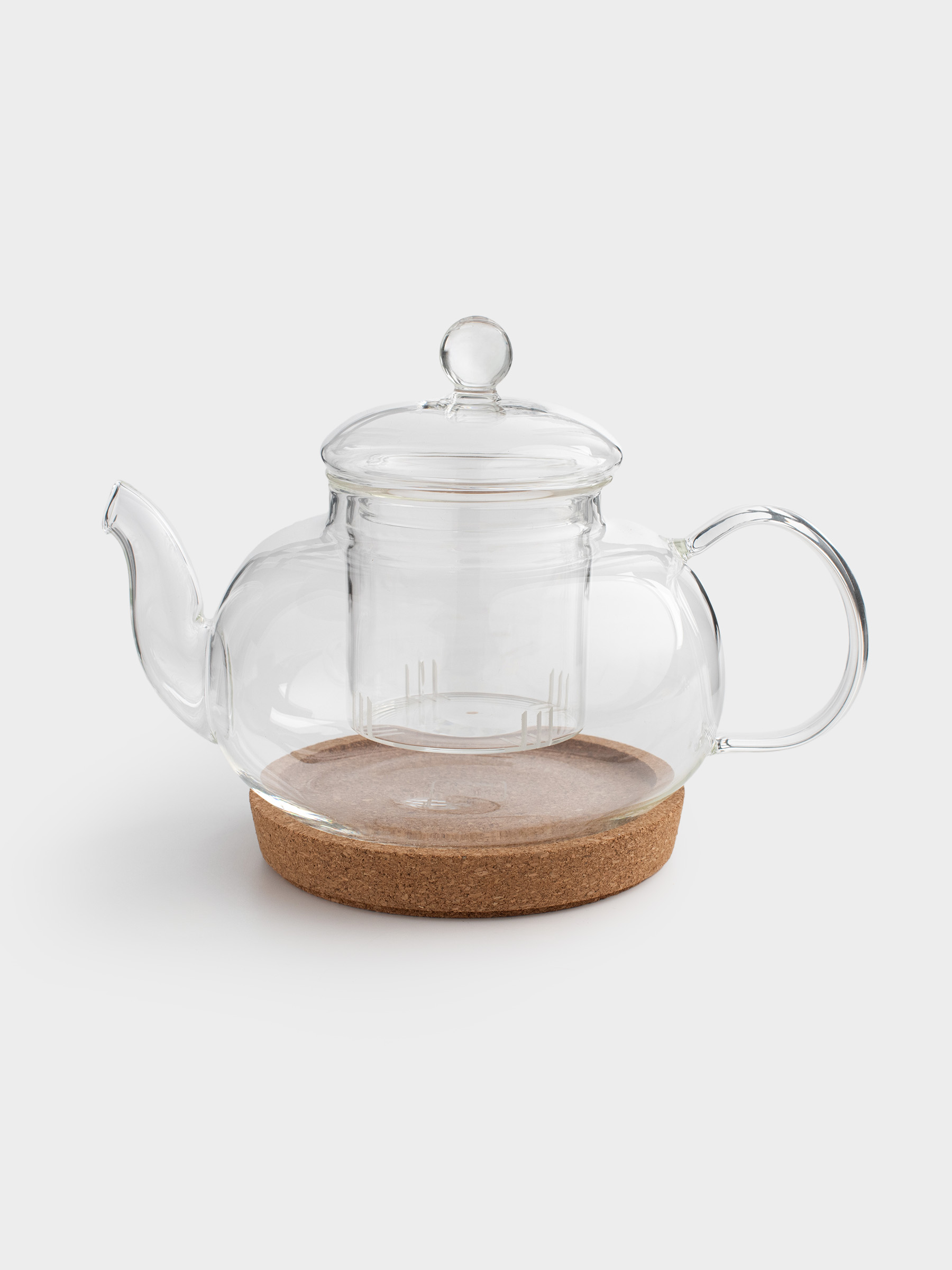 Teapot, 800 ml, on a stand, glass B / cork, Clear cork, image-0