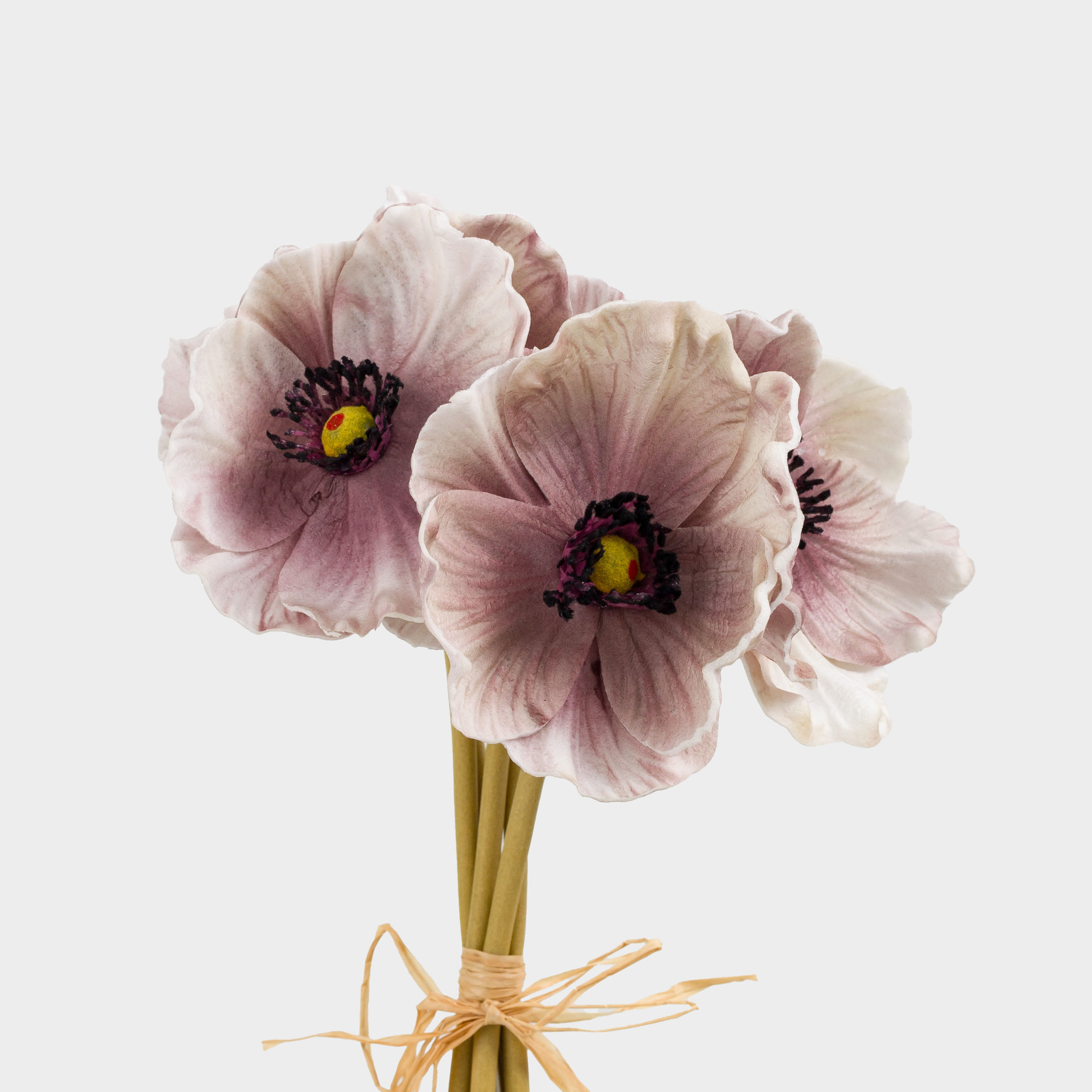Artificial bouquet, 34 cm, polyurethane / metal, White-lilac poppy, Flower garden, image-2