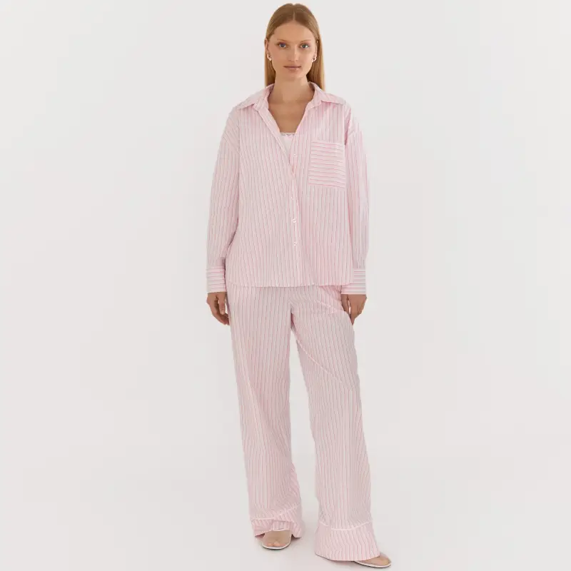Women's trousers, homewear, size L, cotton, white and pink, Stripe, Sheria ,image-0