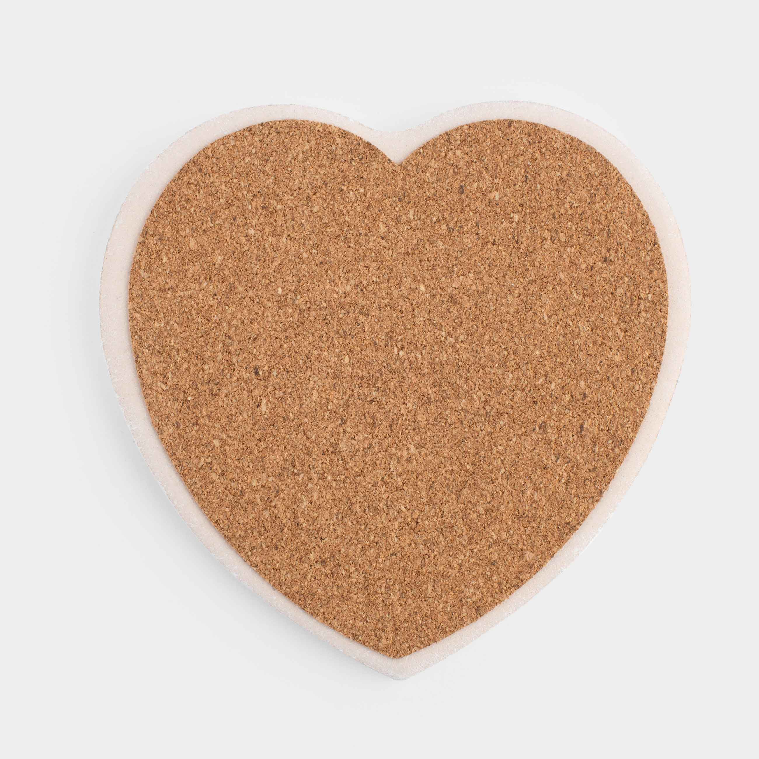Coaster, 11x11 cm, ceramic / cork, White, Heart, Scroll