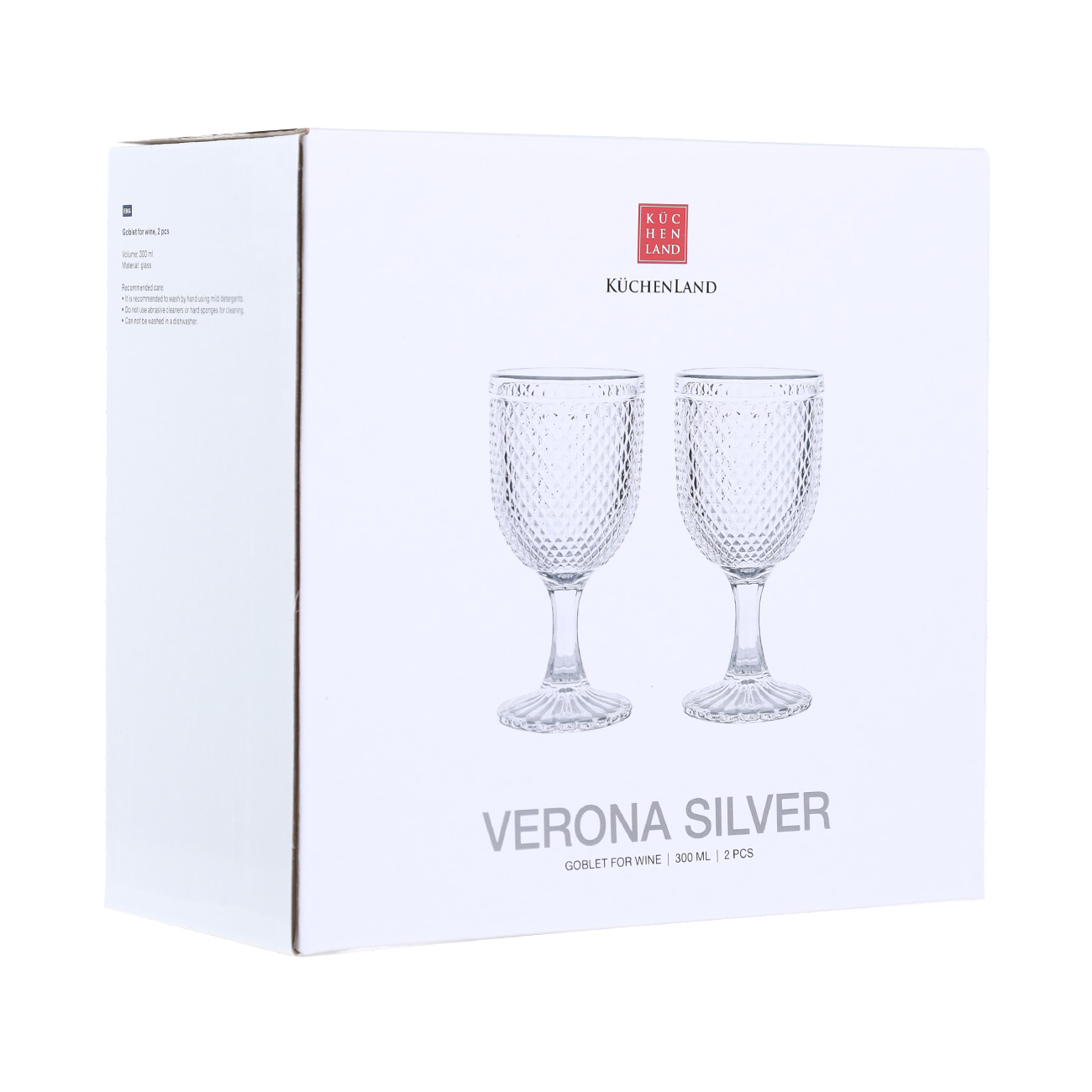Drinking goblet glass, 300 ml, 2 pcs, glass R, with silver edging, Verona silver, image-1
