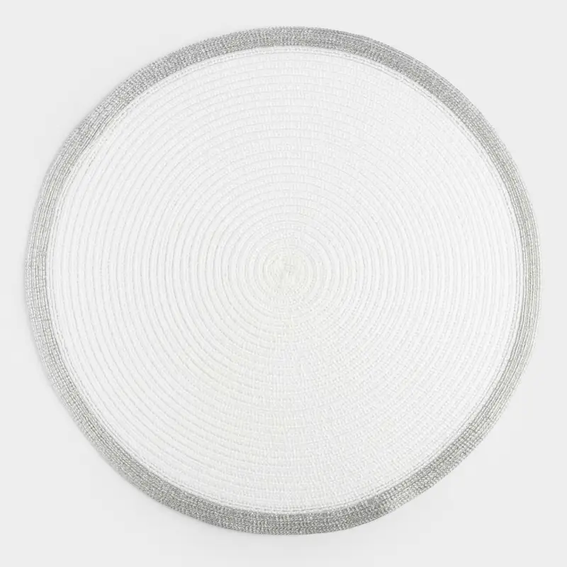 Instrument napkin, 38 cm, polyester, round, white, Silver border, Rotary rim