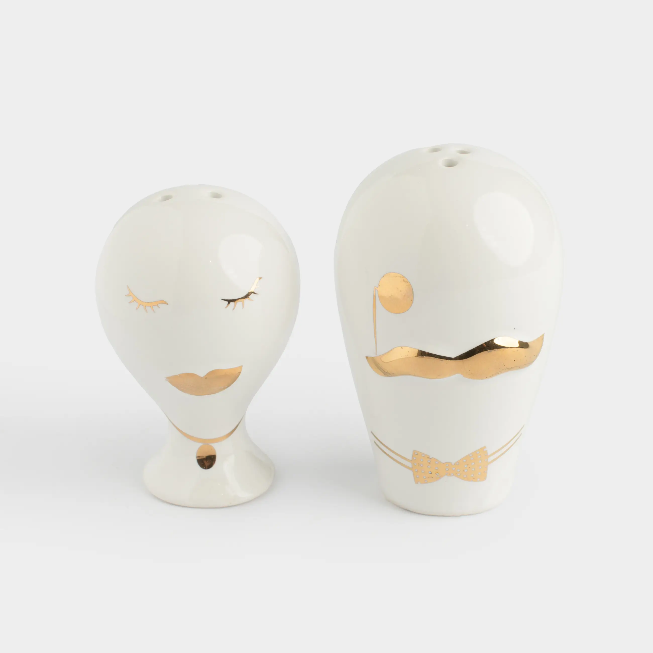 Salt and pepper set, 8 cm, ceramic, white and gold, Cavalier and Lady, He&She, image-0