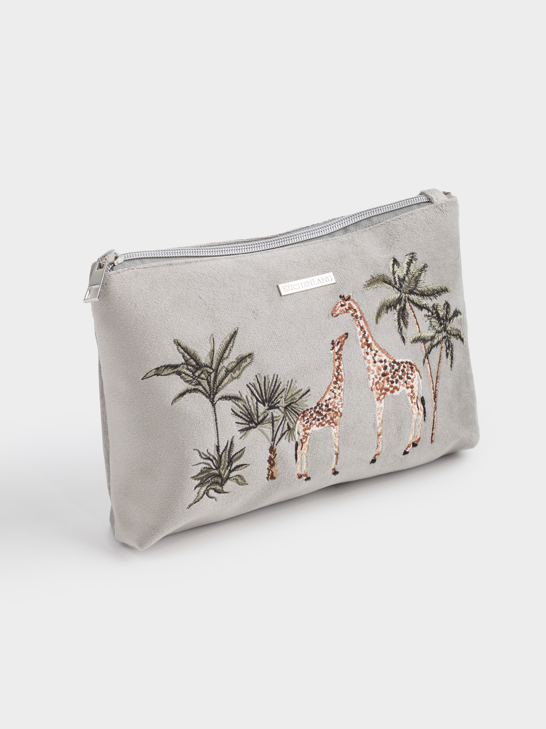 Cosmetic bag, 20x14 cm, polyester, grey, Giraffes in the jungle, Oasis print, image-1