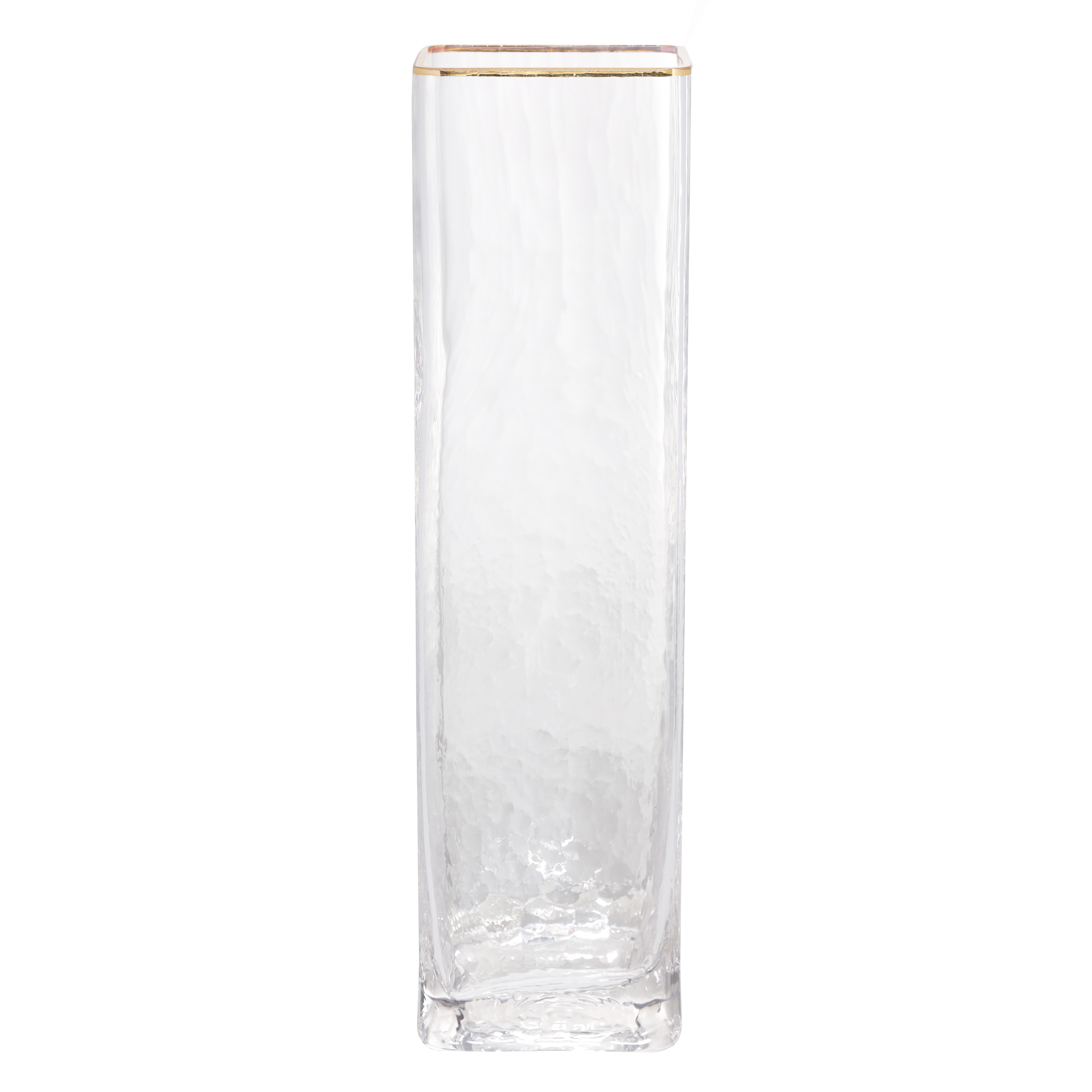 Flower vase, 30 cm, glass, rectangular, with golden edging, Ripply Gold, image-0