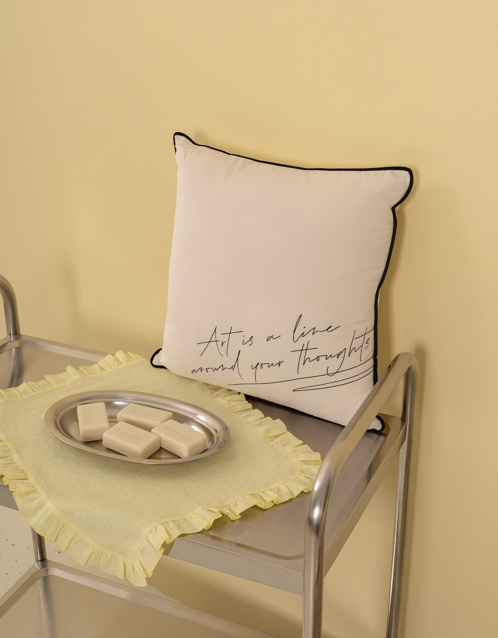 Decorative pillow, 45x45 cm, velvet, milky, Art is a line around your thoughts, Scroll, image-2