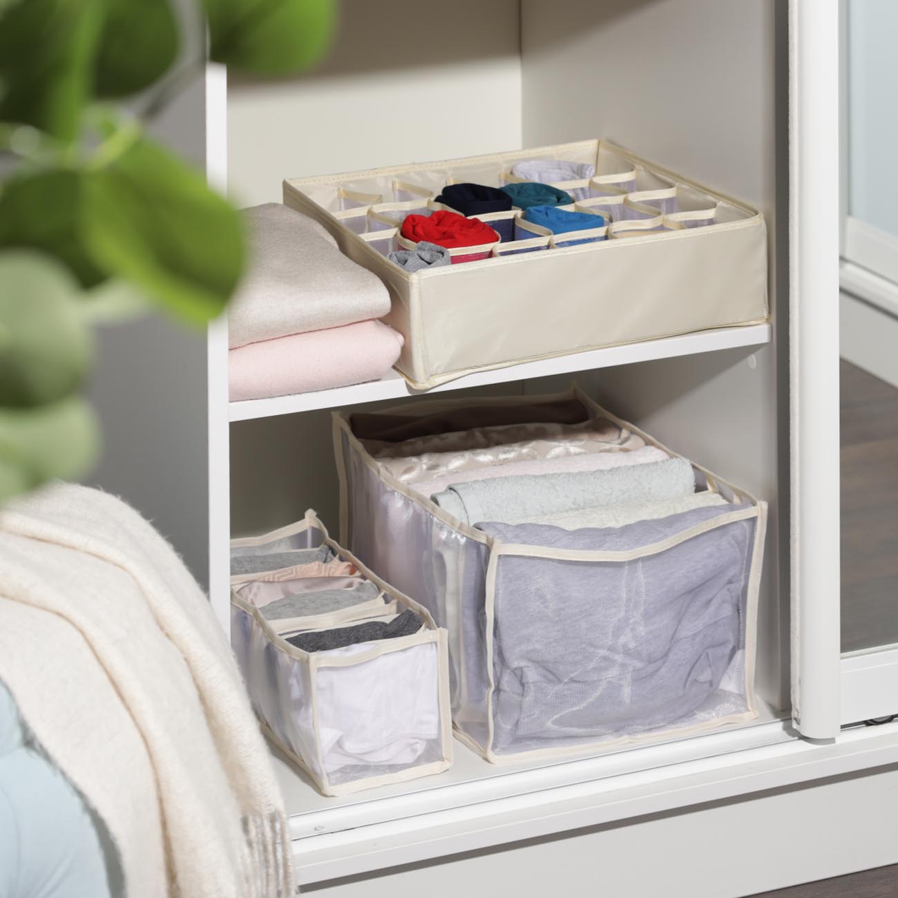 Organizer-divider for drawers, 36x25 cm, 7 units, textile, beige, Pedant light