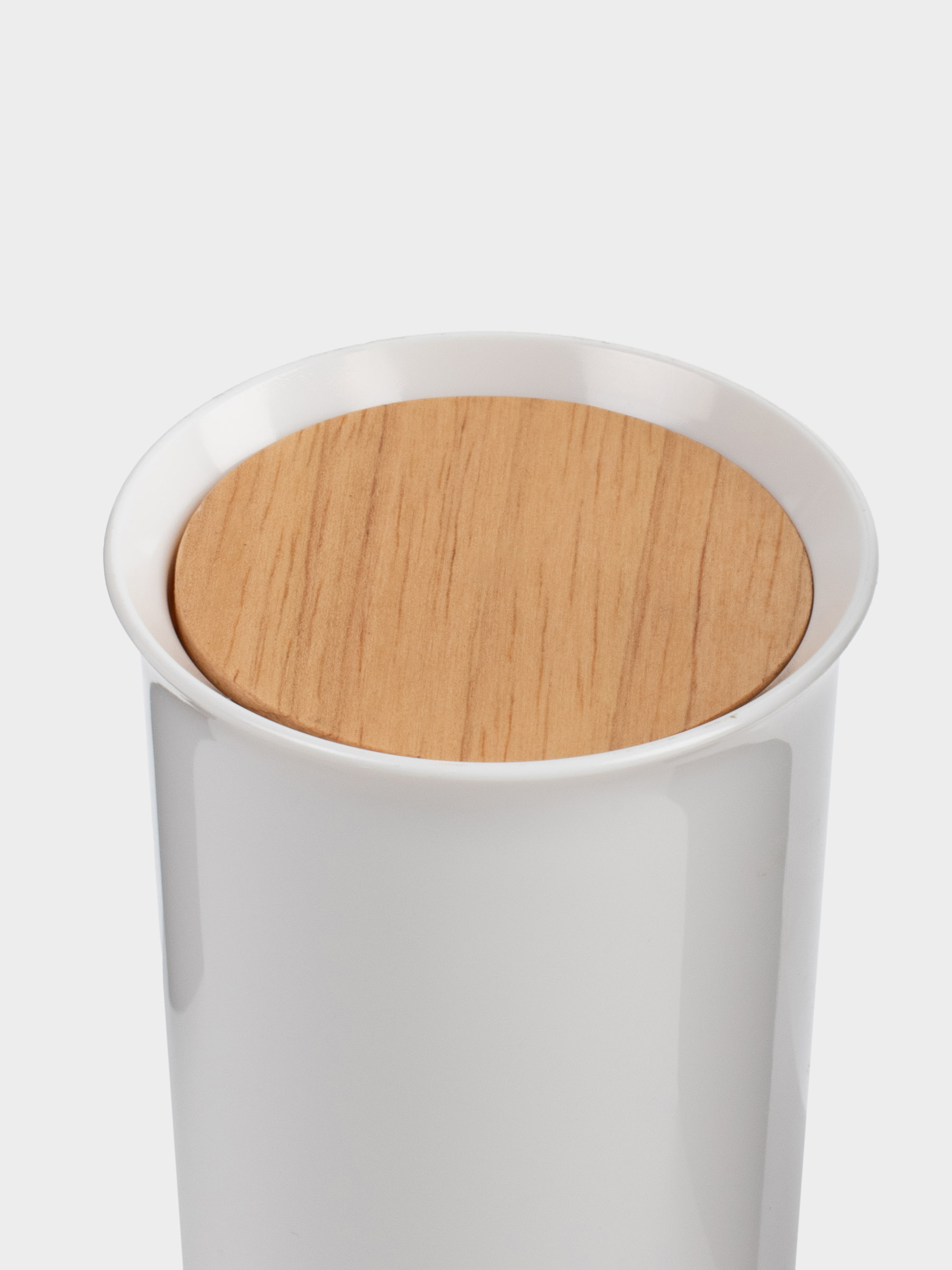 Cotton swab container, 12 cm, plastic / rubber wood, White, White style, image-4