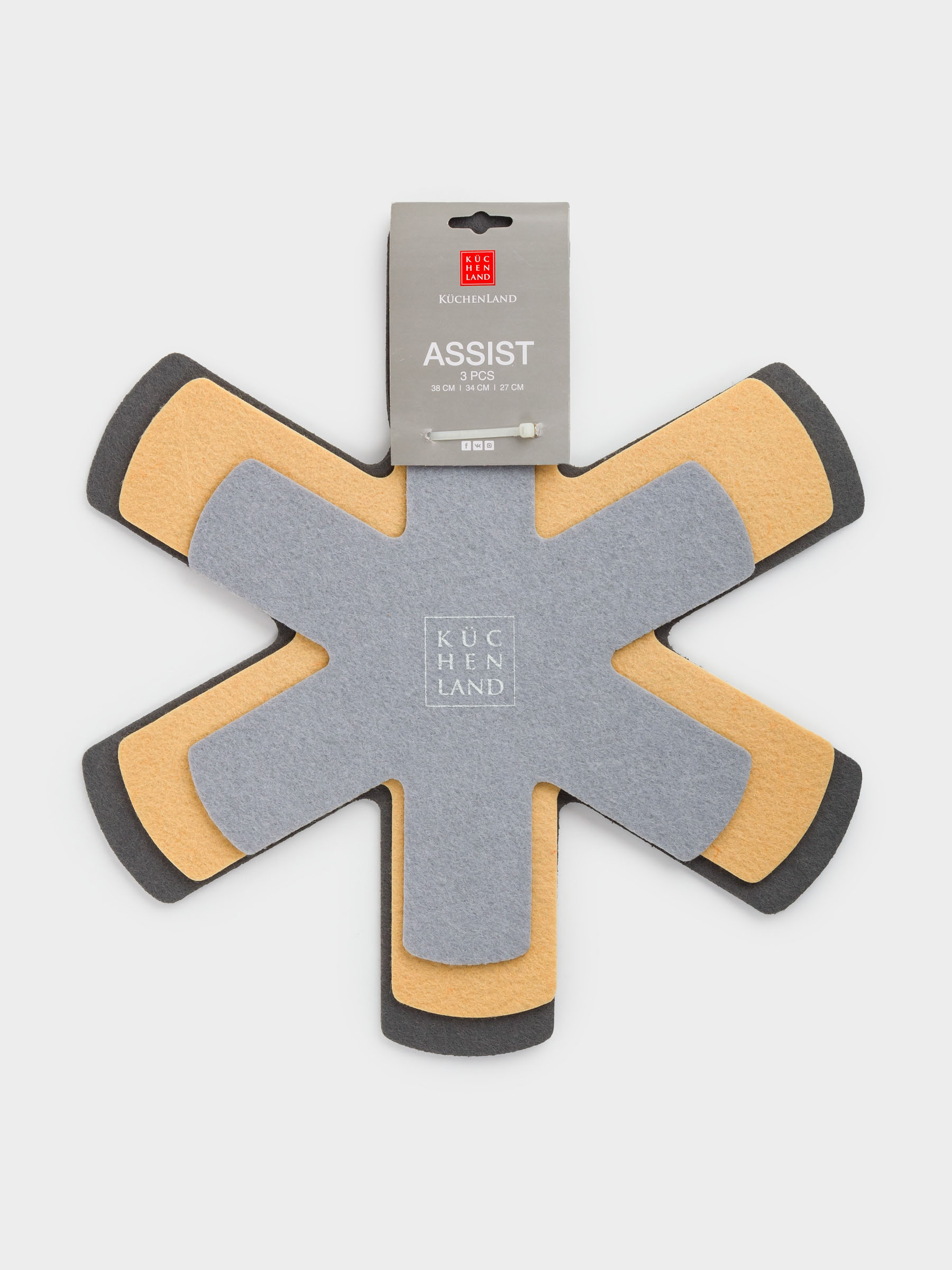 Set of pan protectors, 3 pcs, 38/34/27 cm, felt, gray / beige, Assist, image-5