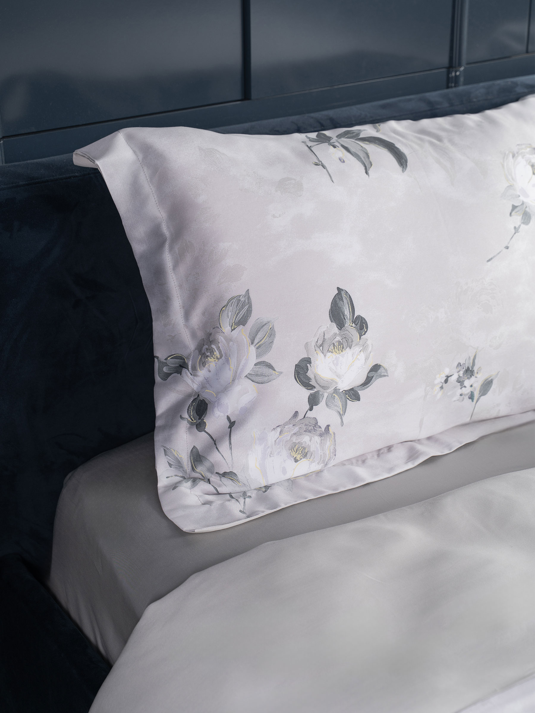 Bed linen set, euro, Tencel 300 TC, light grey, Flowers, Tencel, image-3