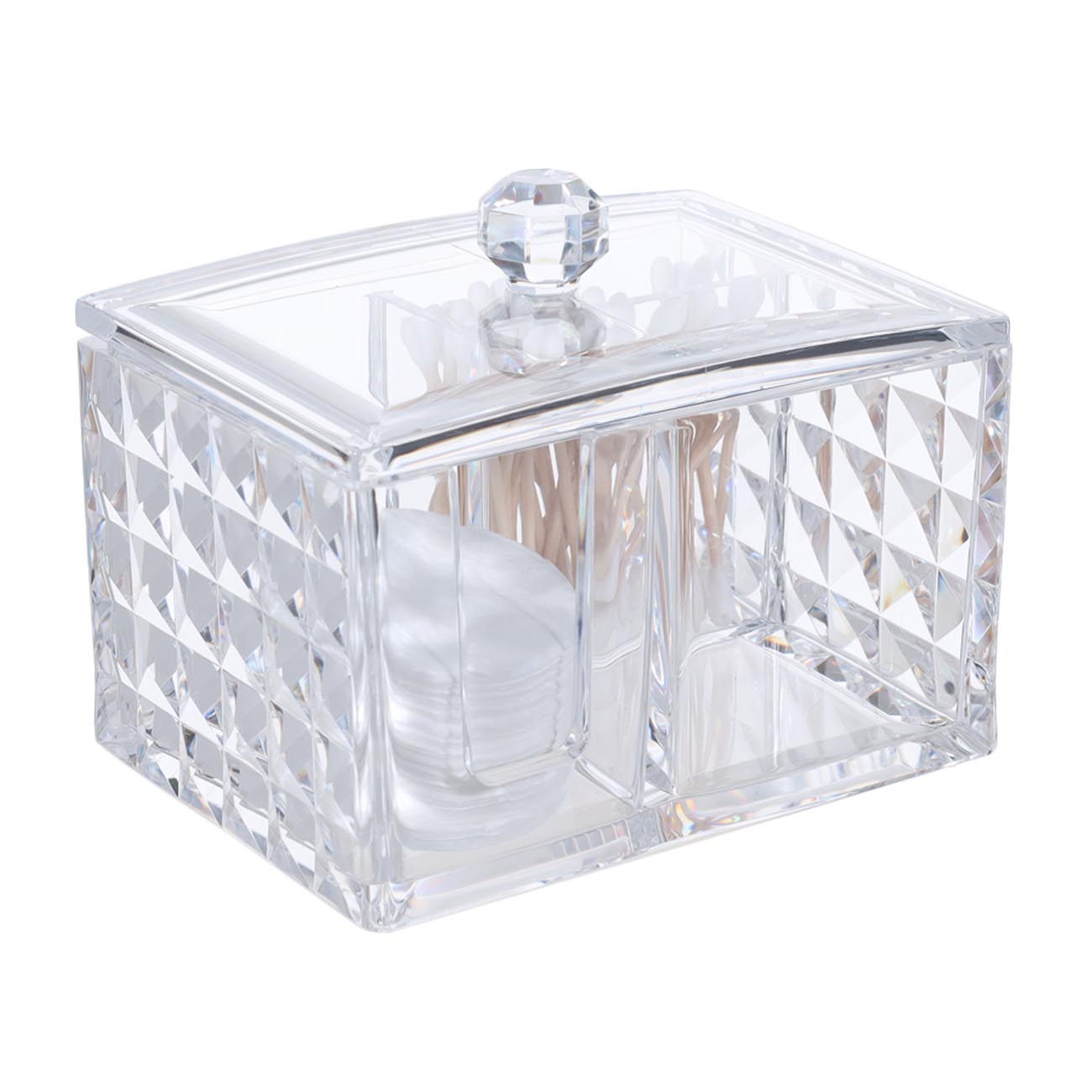 Container for cotton pads/sticks, 14x10 cm, 3 units, with lid, plastic, Kandy, image-1