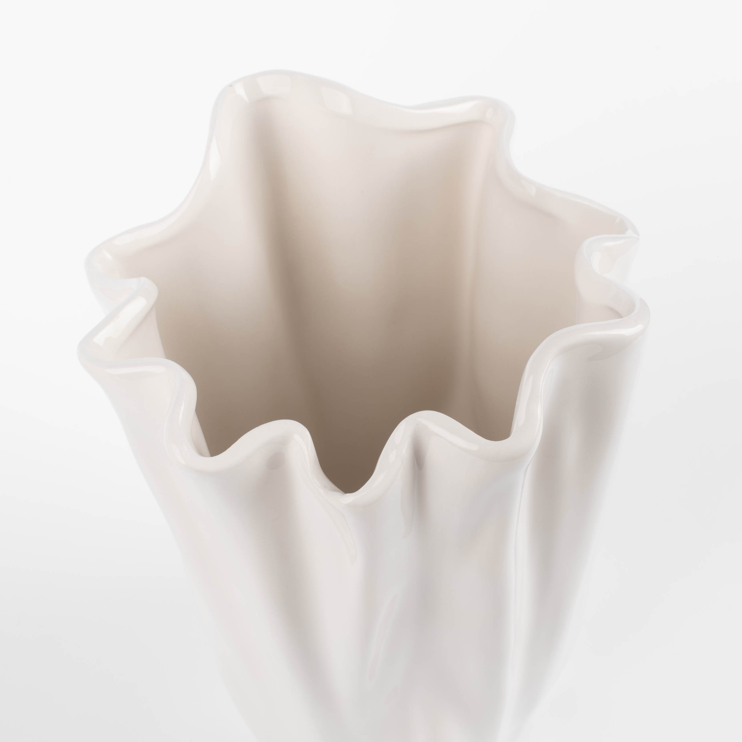 Flower vase, 25 cm, ceramic, milky, Crumpled effect, Crumple