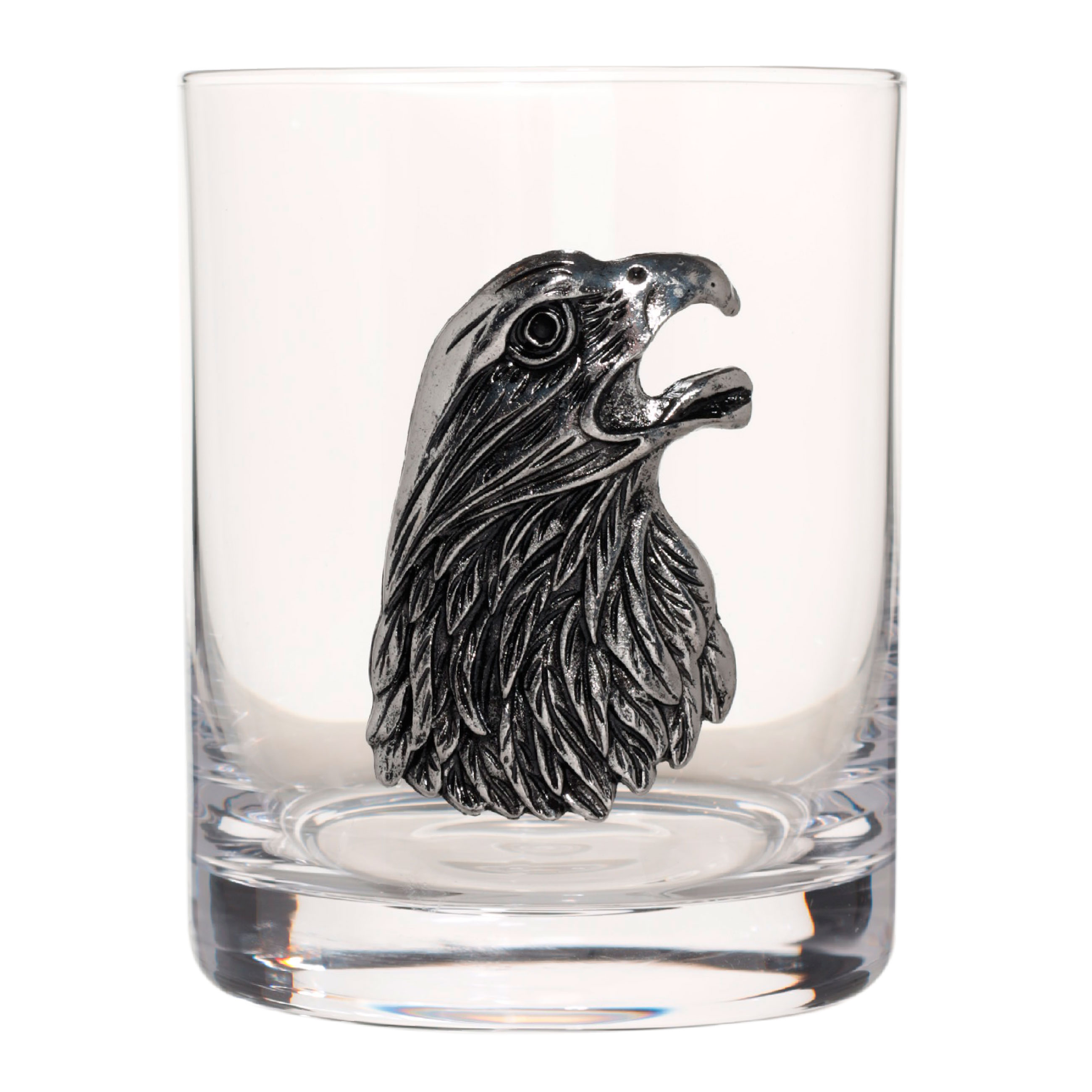 Whiskey glass, 10 cm, 340 ml, glass / metal, silver, eagle, Lux elements
