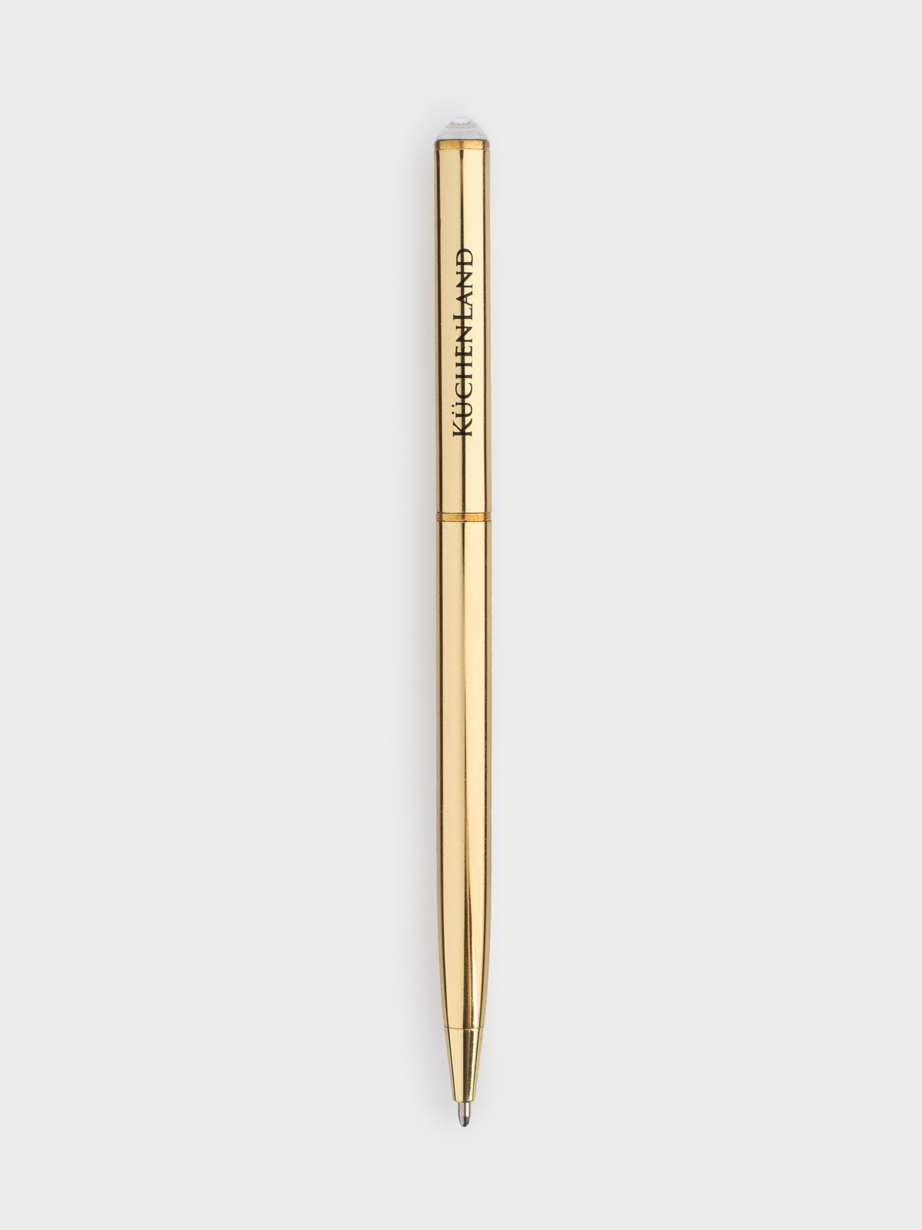 Ballpoint pen, 13 cm, with crystal, metal, gold, Draw, image-1