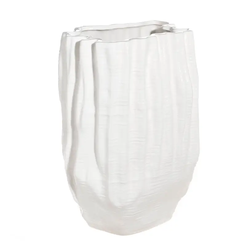 Flower vase, 28 cm, ceramic, White, Crumpled effect, Crumple