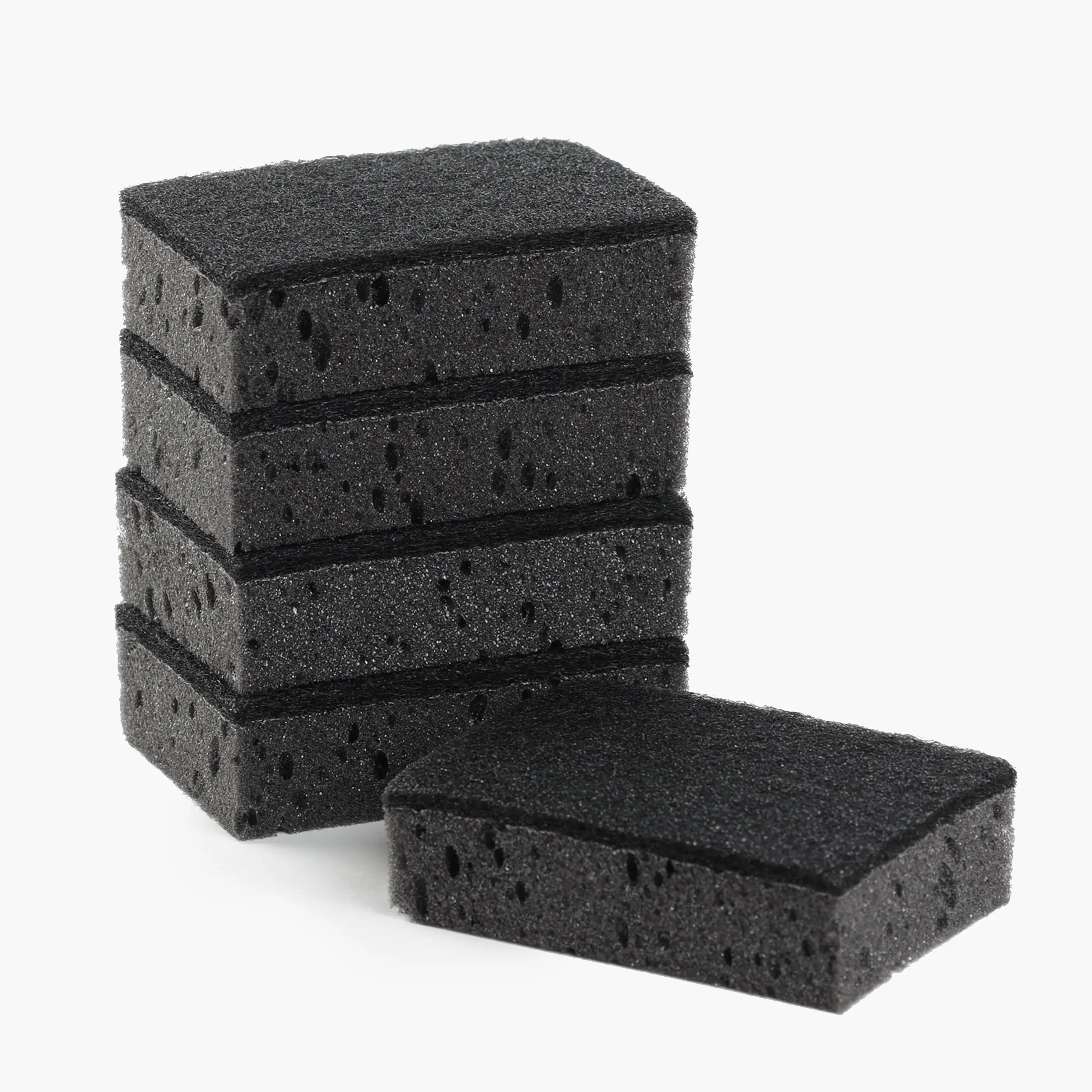 Dishwashing sponge, 10x7 cm, 5 pcs, foam/abrasive, rectangular, black, Black clean, image-0