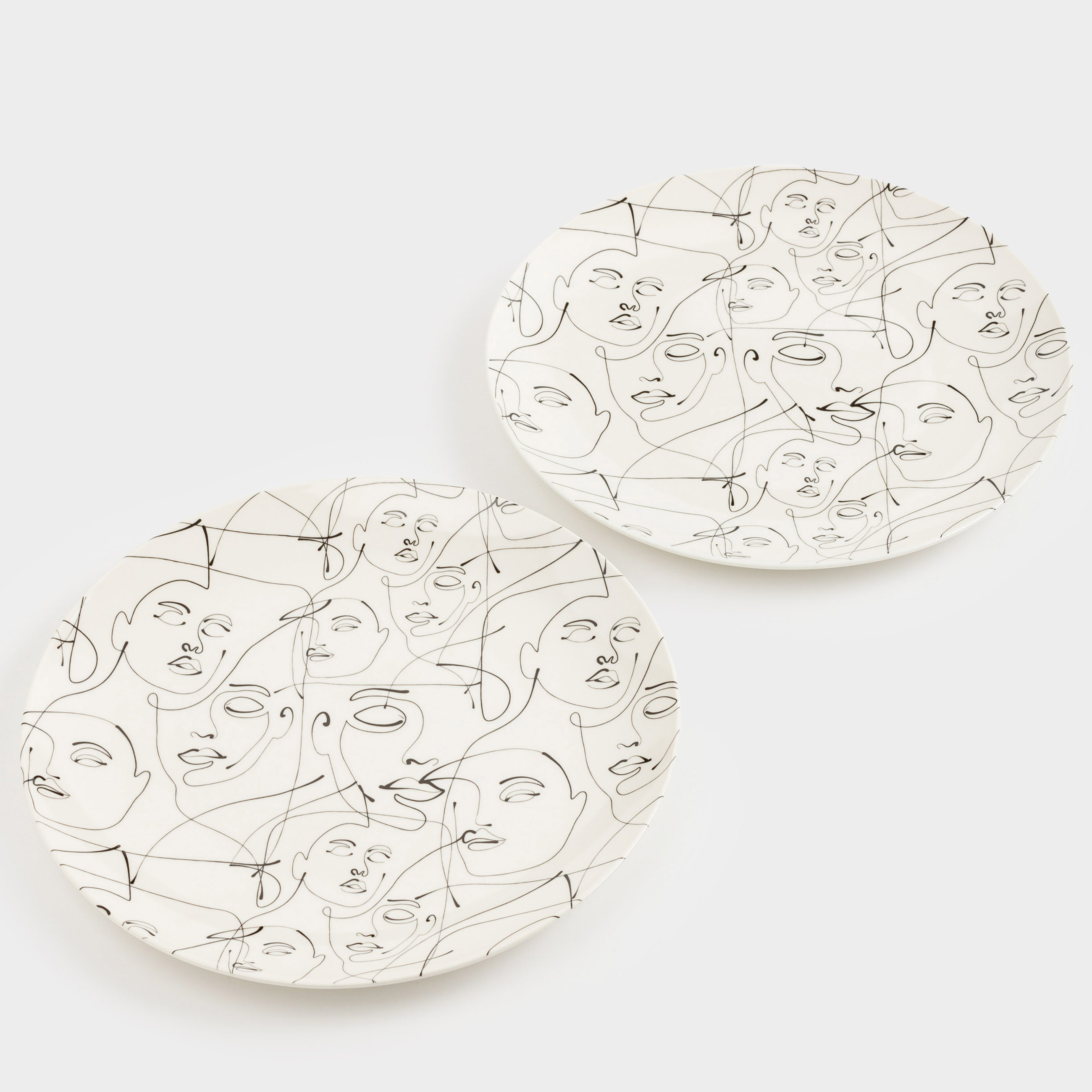 Dinner plate, 27 cm, 2 pcs, porcelain N, milk, Abstract faces, Face, image-0