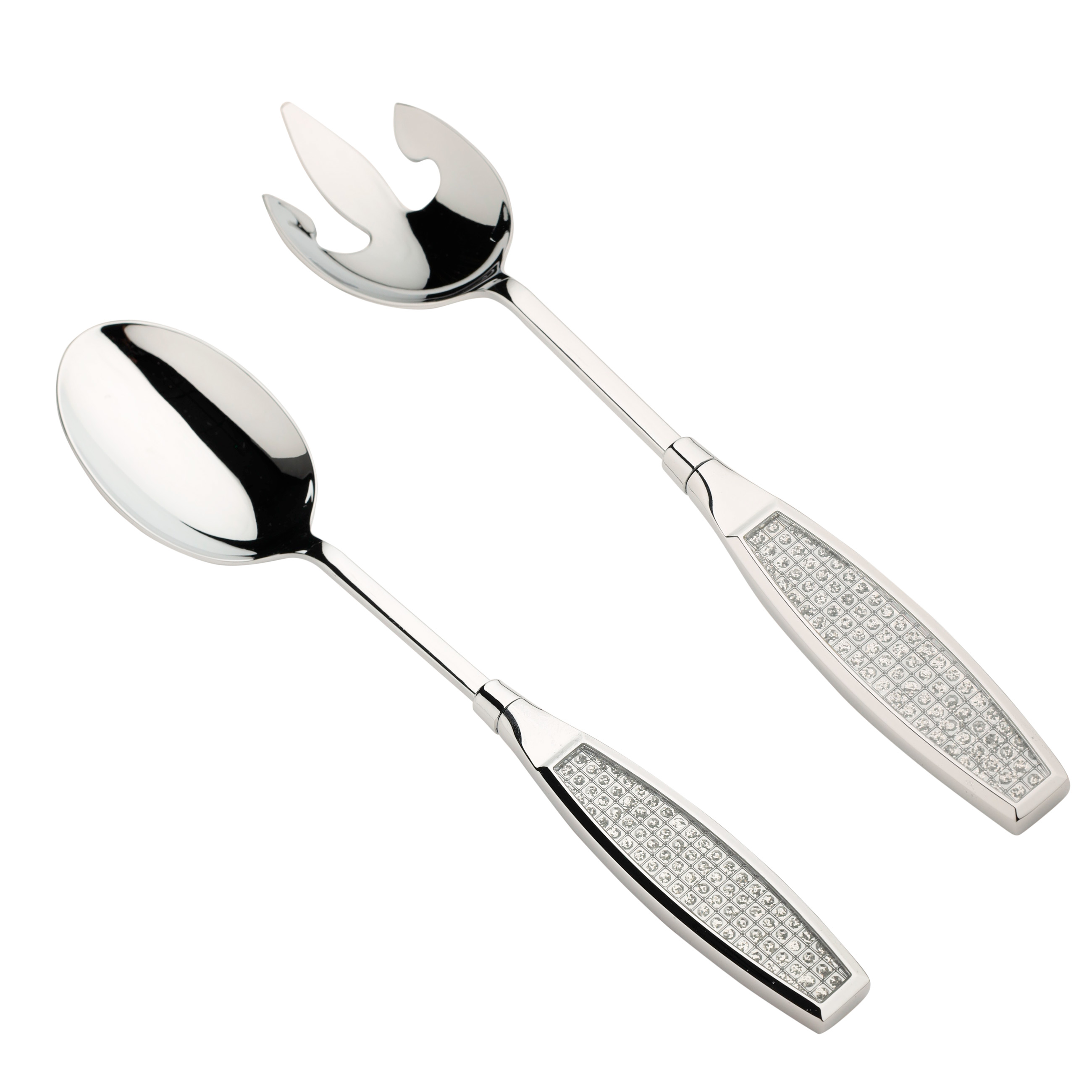 Salad bowl, 30x13 cm, 3 pr, with spoon / fork, on a stand, glass / metal, Winter antarctica