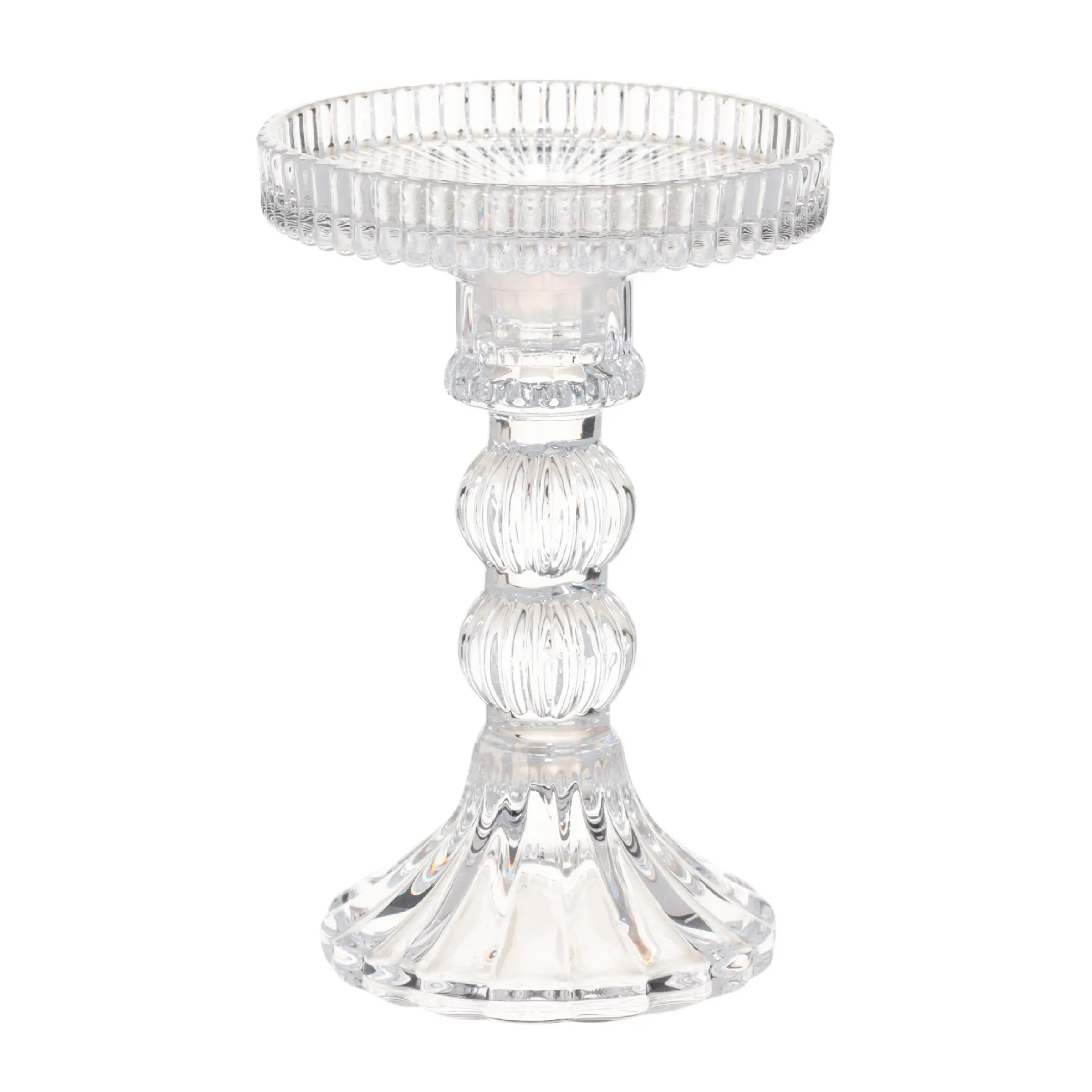 Candle holder, 14 cm, for cylindrical / thin candles, on a leg, collapsible, glass, Ribby, image-0
