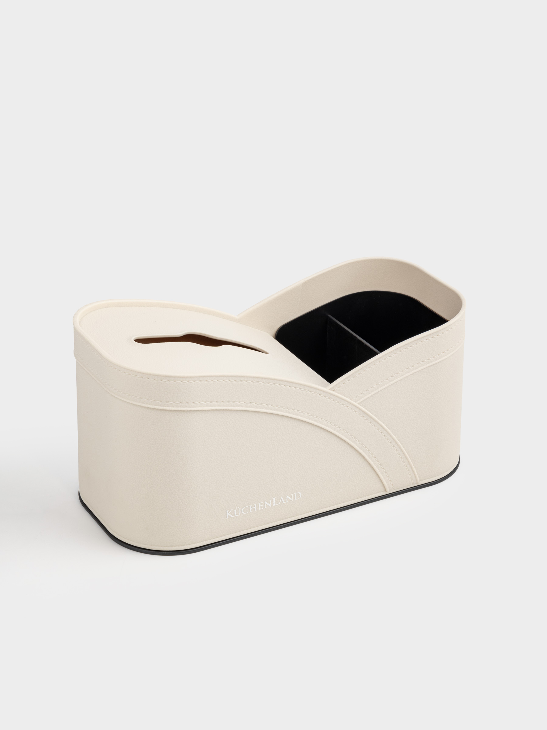 Storage basket, 28x26 cm, 3 compartments, polyurethane, milky, Premiere, image-1