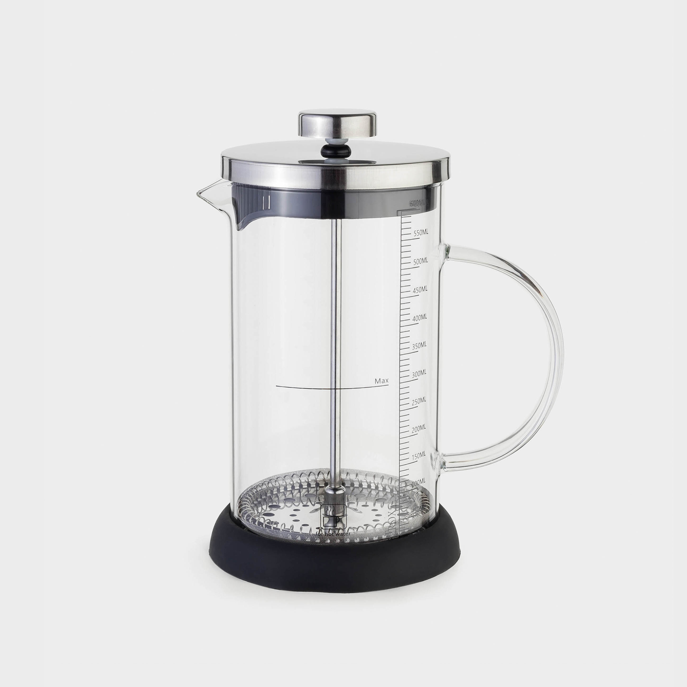 French press, 600 ml, with measuring scale, glass B / steel / plastic, silicone, Comfort